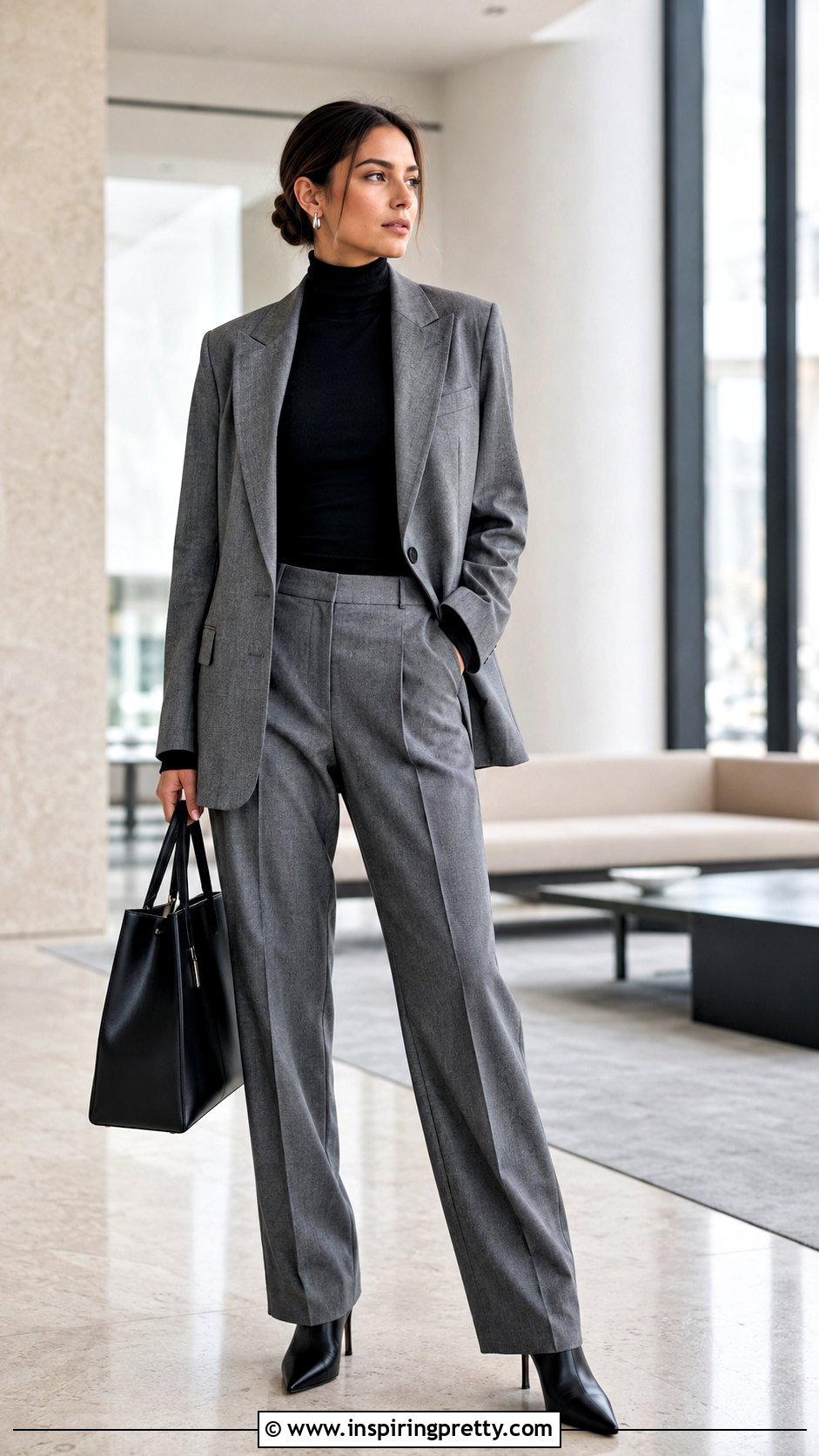 Turtleneck Top With Relaxed Suit - 50 modern tops outfit ideas