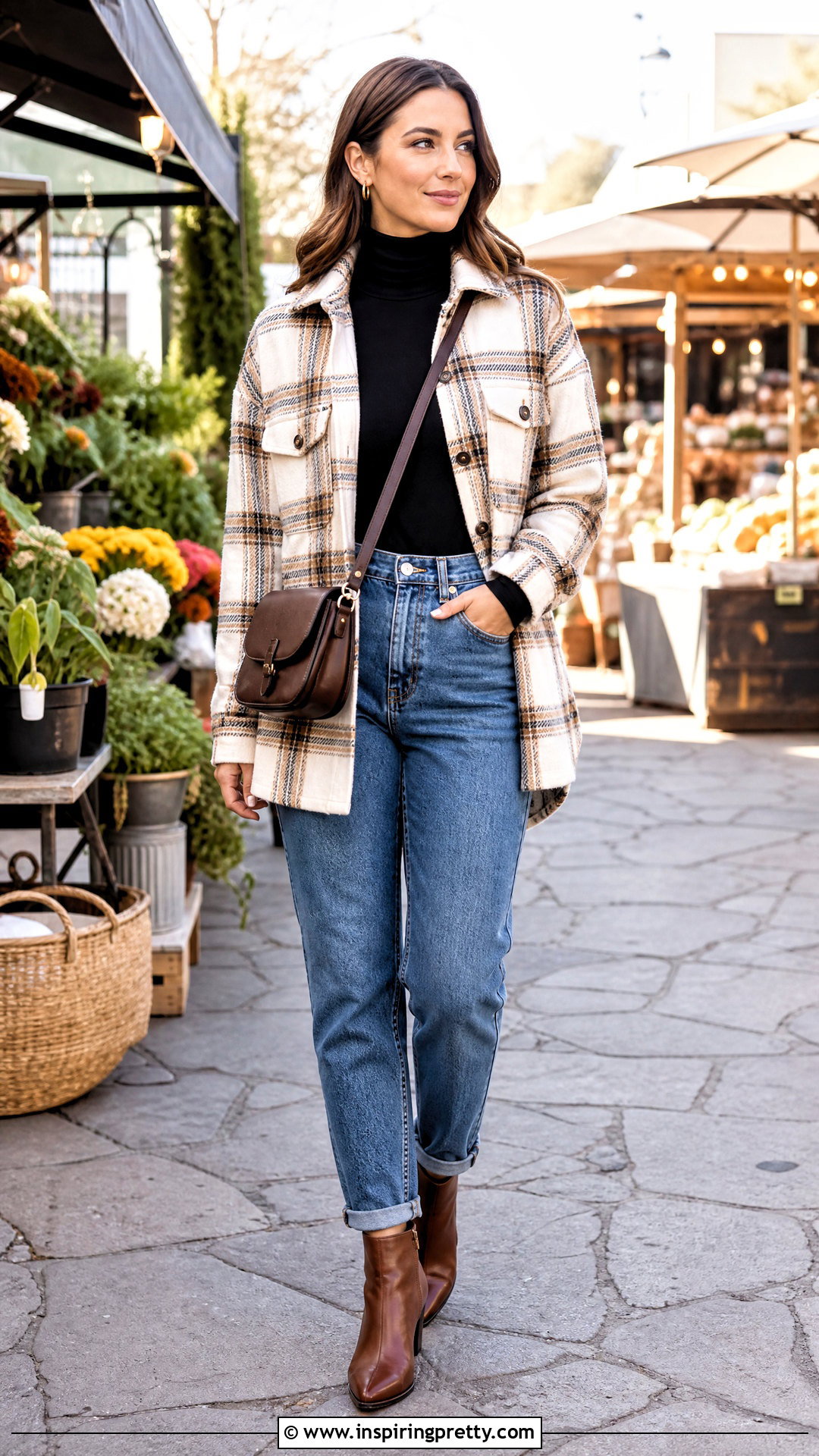 Turtleneck Top With Shacket And Jeans - 50 Turtle Neck Top outfit ideas
