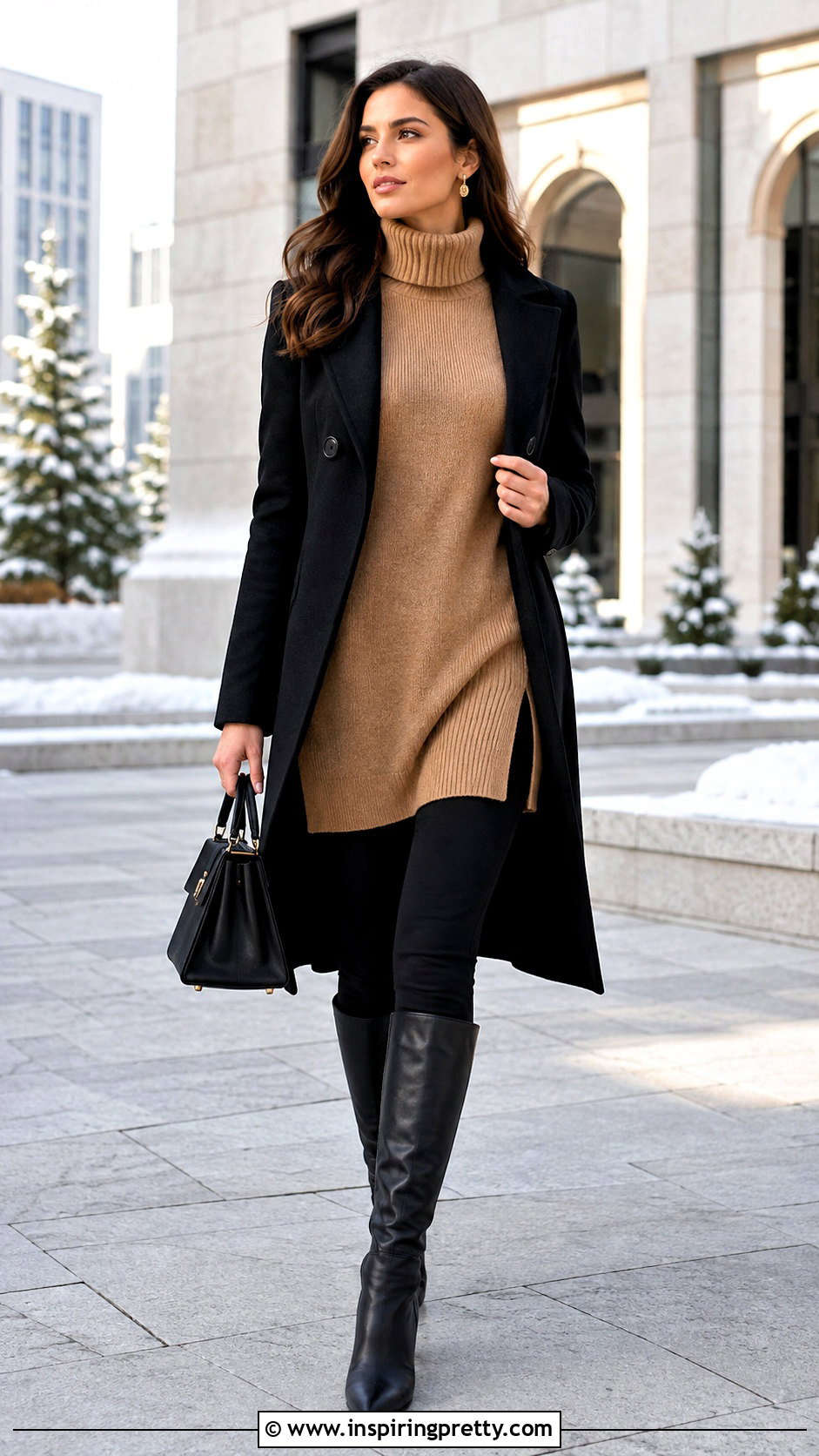 Turtleneck Tunic Top With Leggings And Knee High Boots - 50 Tunic Top outfit ideas