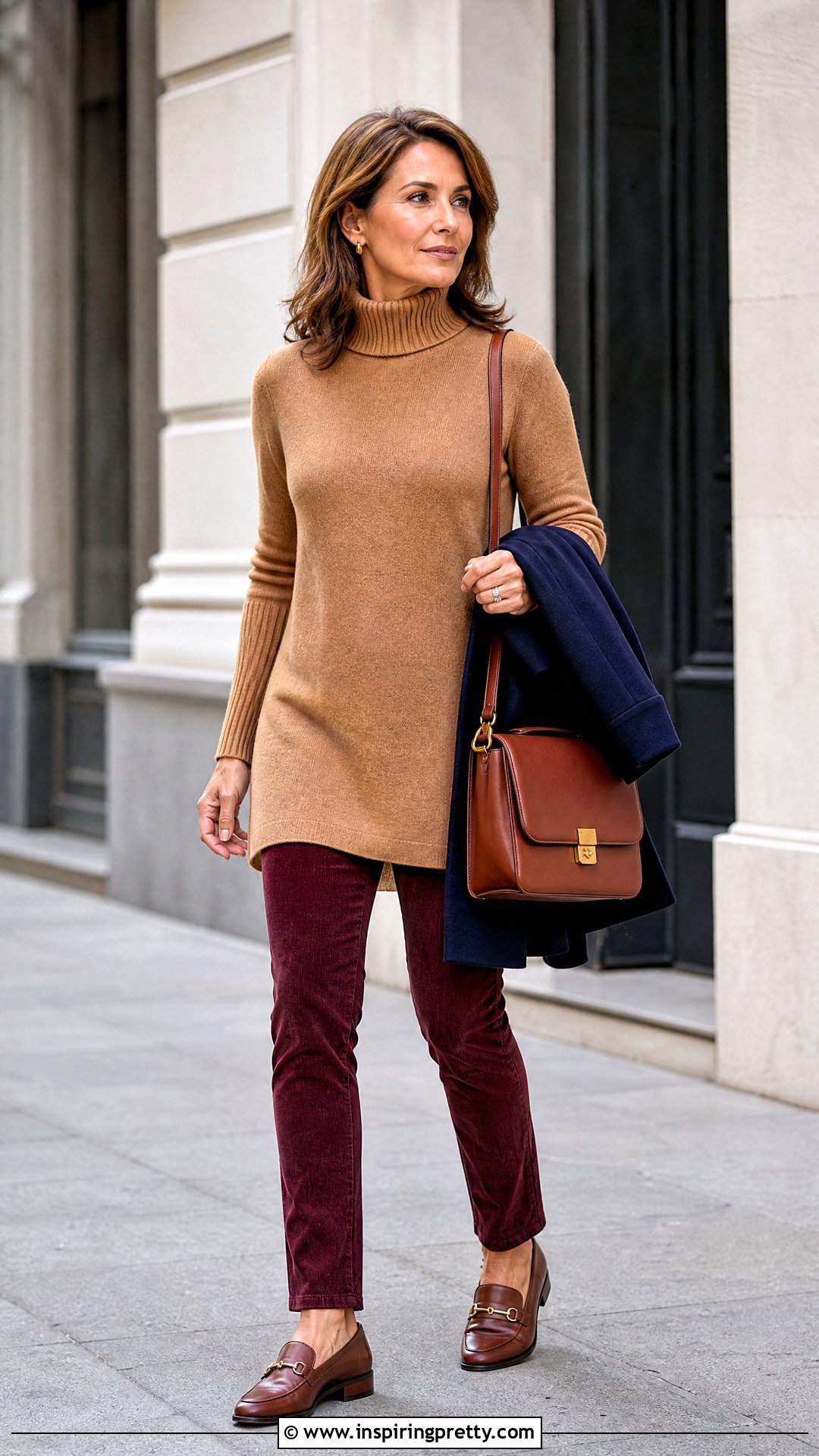 Turtleneck Tunic With Corduroy Pants And Loafers - 20 pants to wear with tunic tops outfit ideas