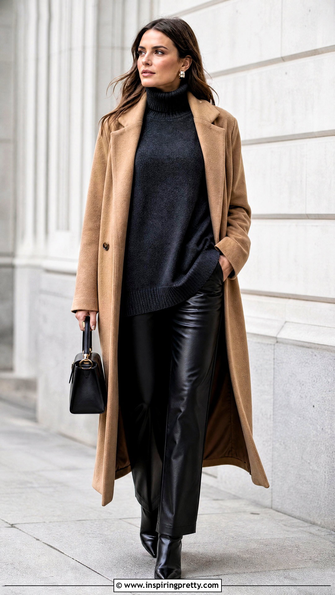 Turtleneck Tunic With Leather Pants - 50 stylish tunic tops outfit ideas