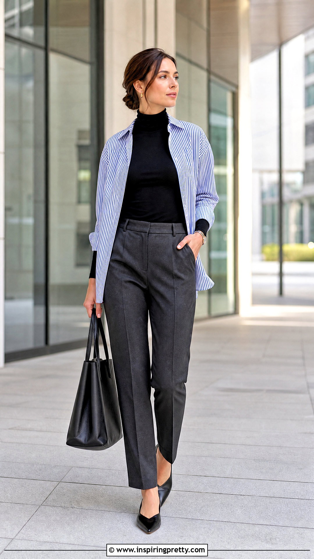 Turtleneck Under Button Down Shirt Outfit - 50 layering tops outfit ideas