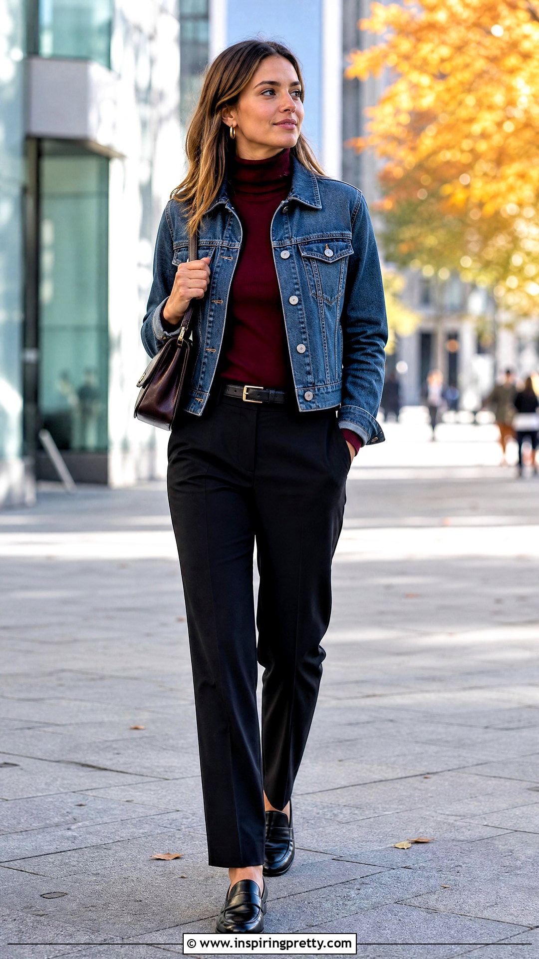 Turtleneck Under Denim Jacket Outfit - 50 layering tops outfit ideas