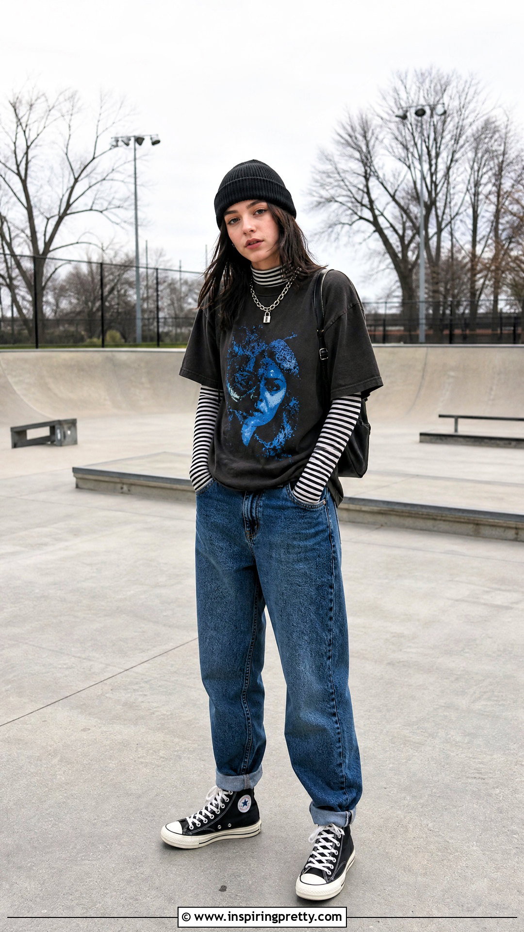 Turtleneck Under Graphic Tee Streetwear Outfit - 50 streetwear tops outfit ideas