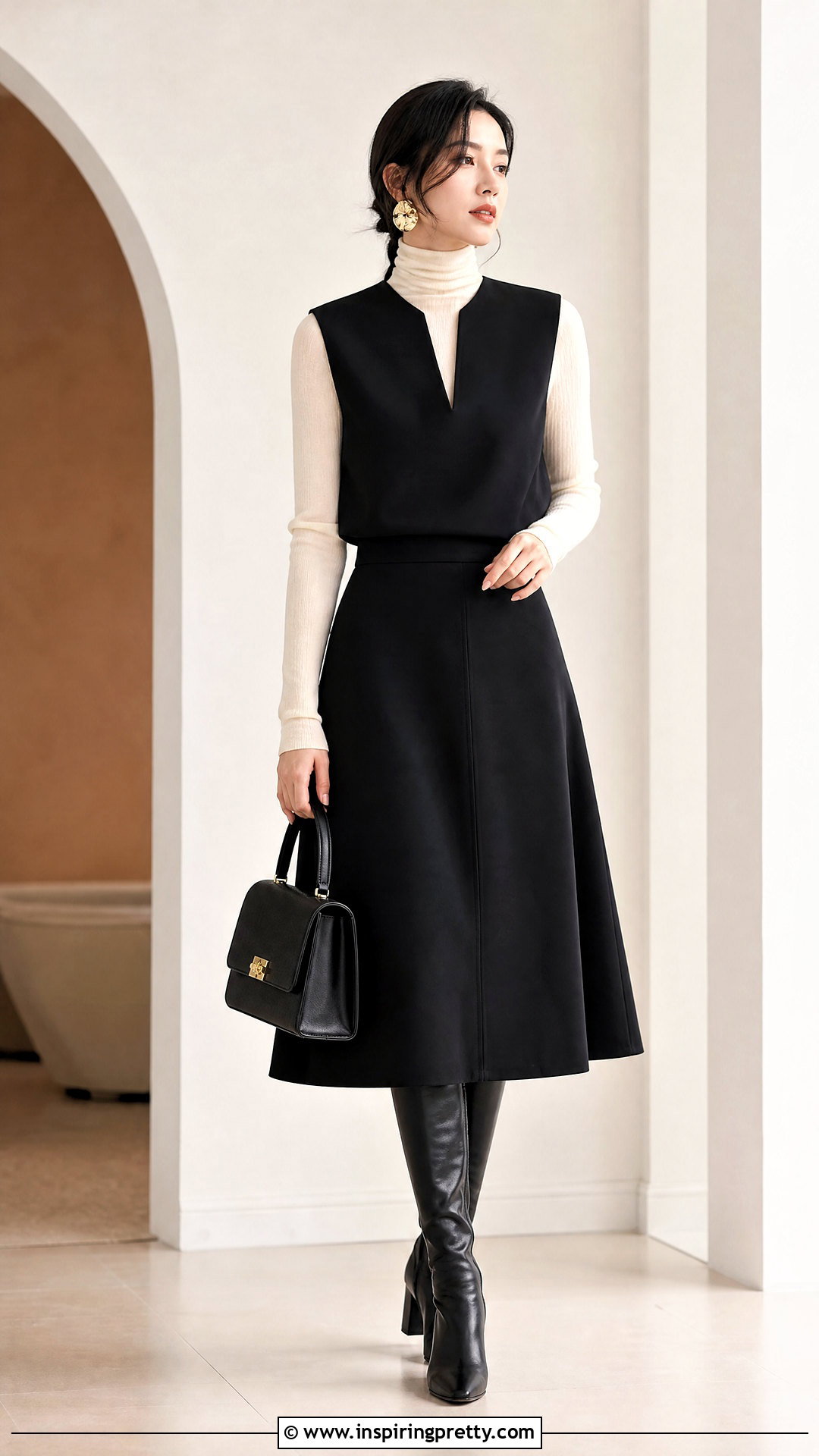 Turtleneck Under Sleeveless Blouse Outfit - 20 Multi Layered Tops outfit ideas