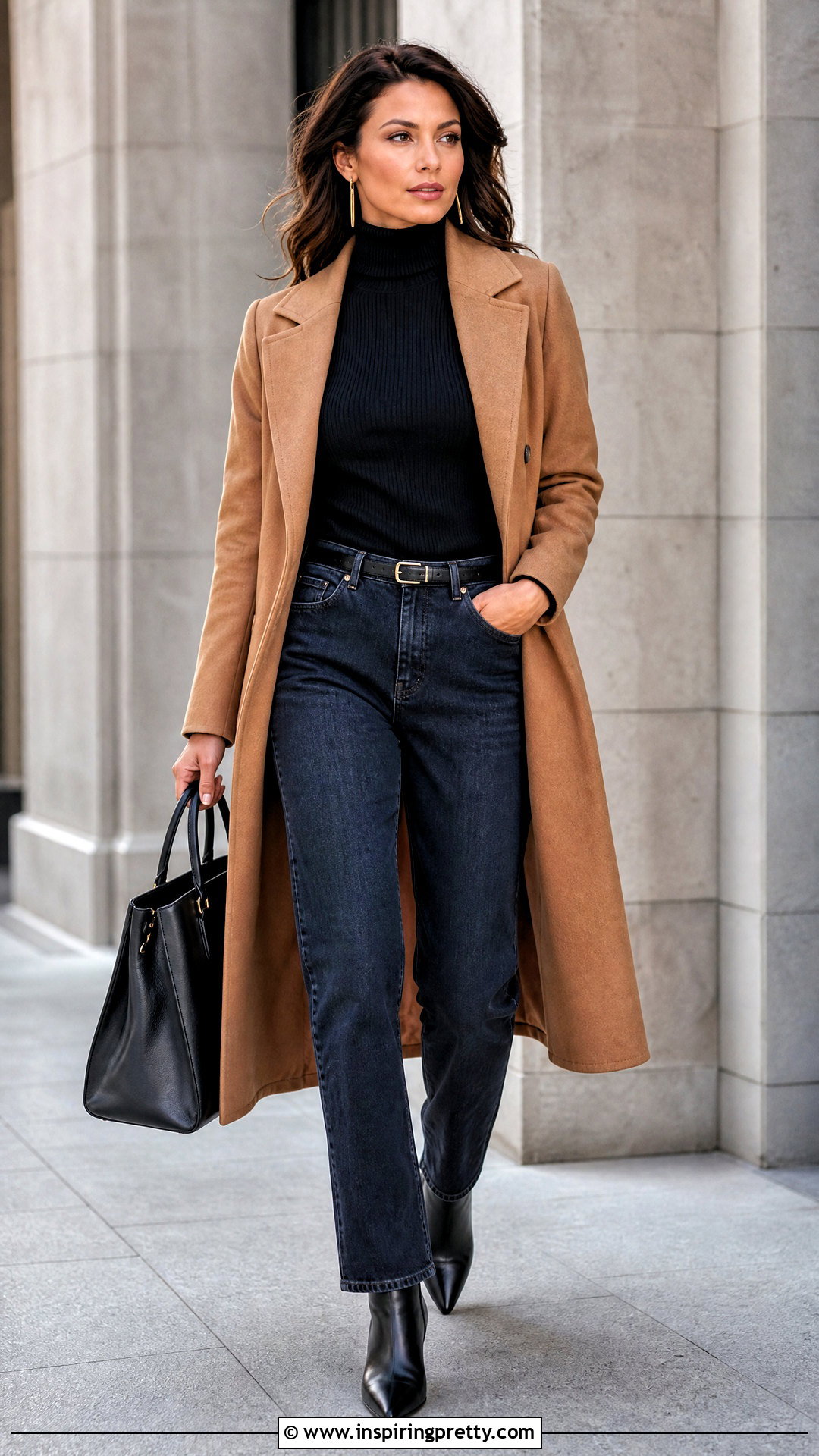 Turtleneck With Dark Wash Jeans - 50 jeans top outfit for women