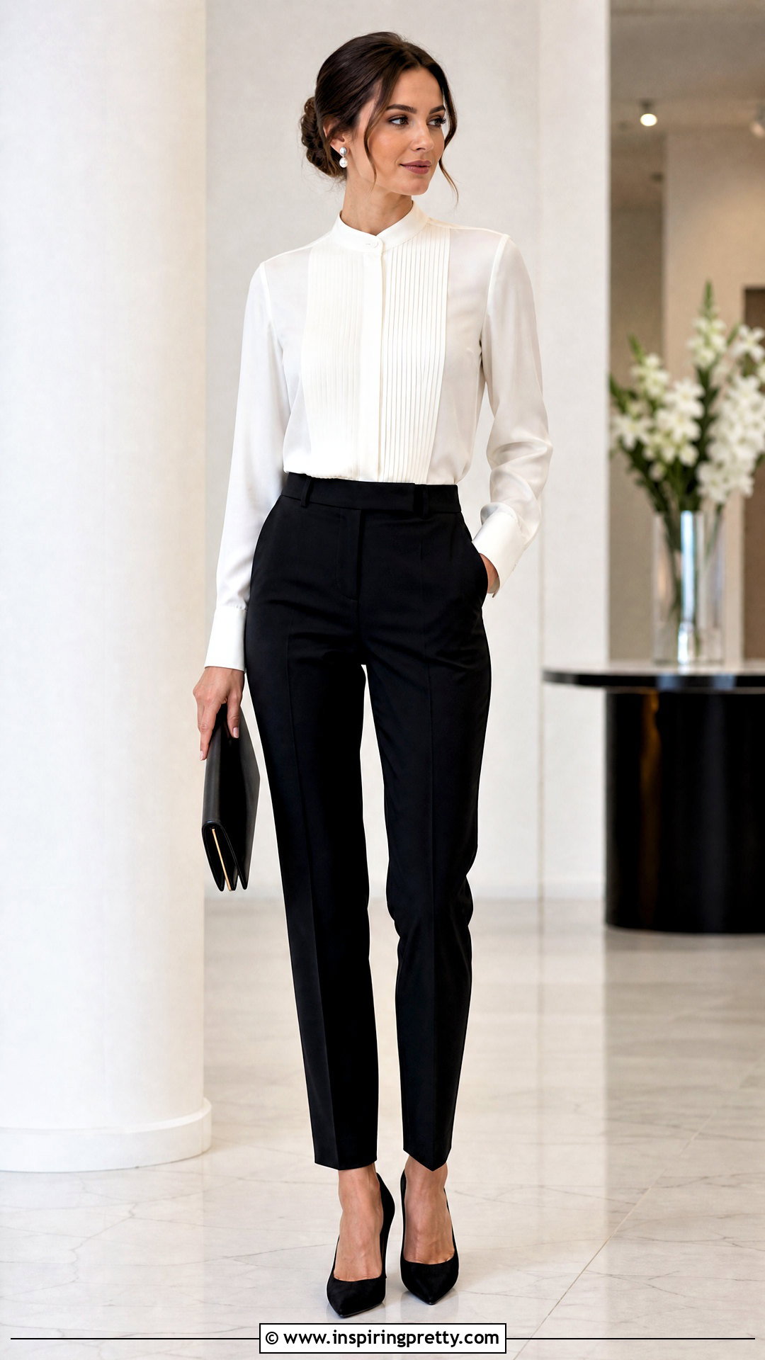 Tuxedo Blouse With Black Trousers - 50 fancy tops for women styles
