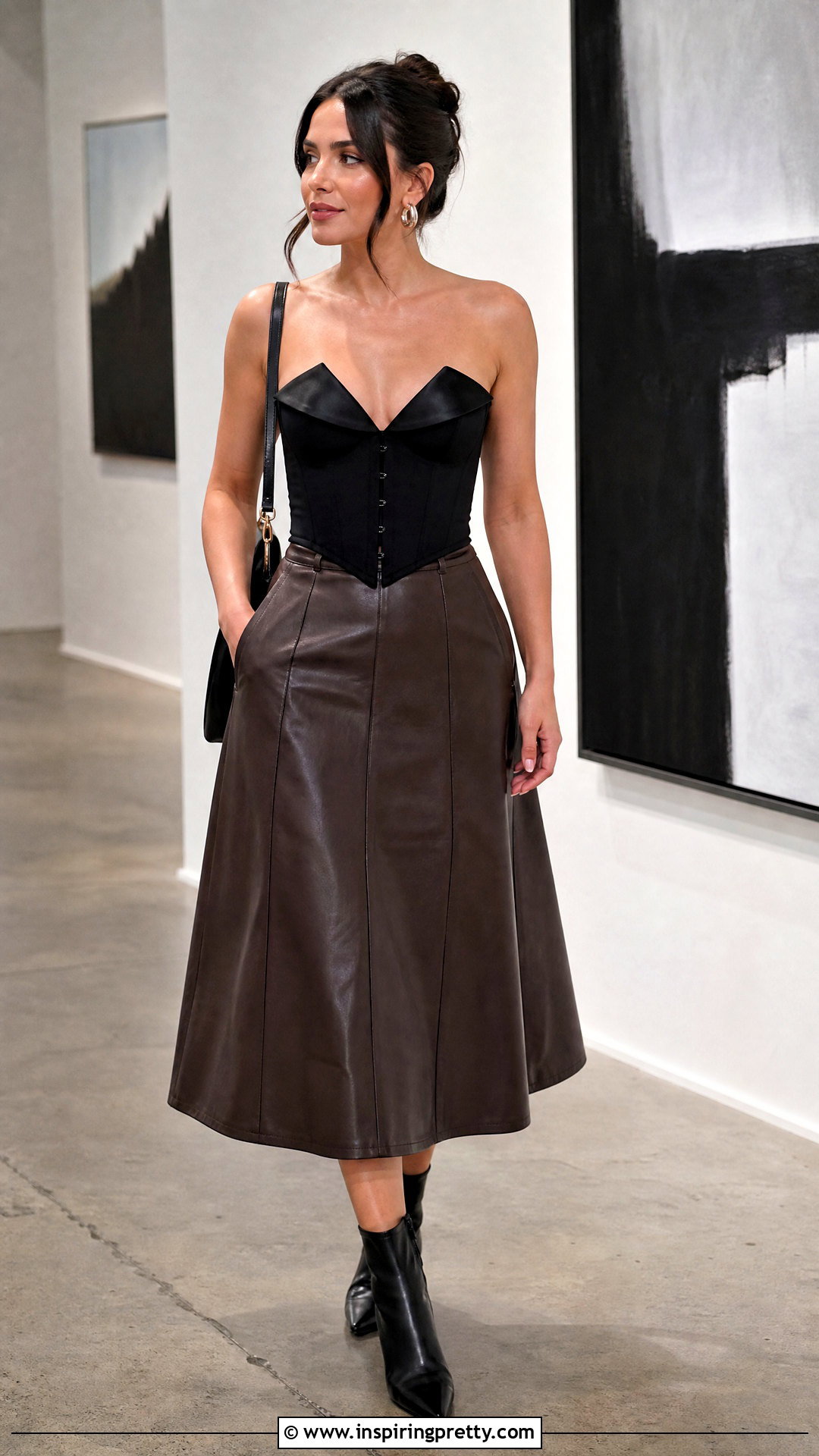 Tuxedo Corset Top With Faux Leather Midi Skirt - 20 Tuxedo Corset Top outfit ideas