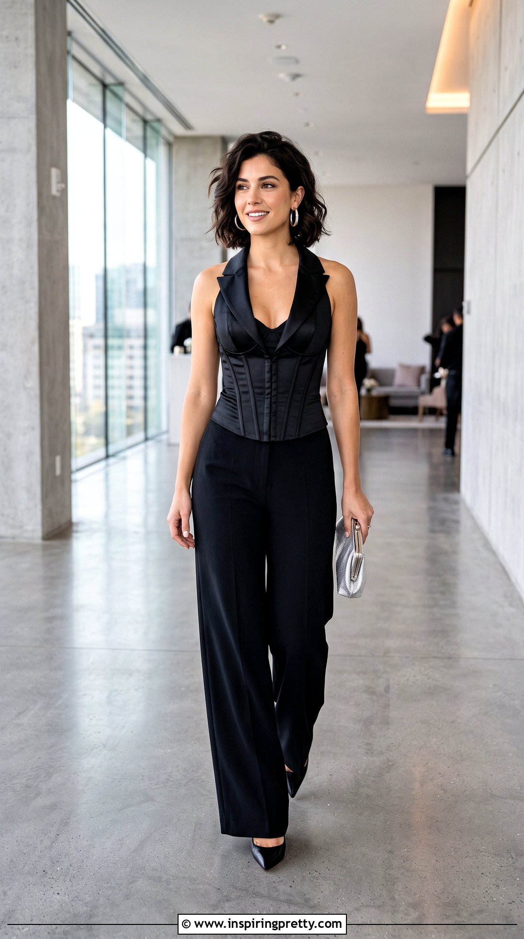 Tuxedo Corset Top With Wide Leg Trousers - 20 Tuxedo Corset Top outfit ideas