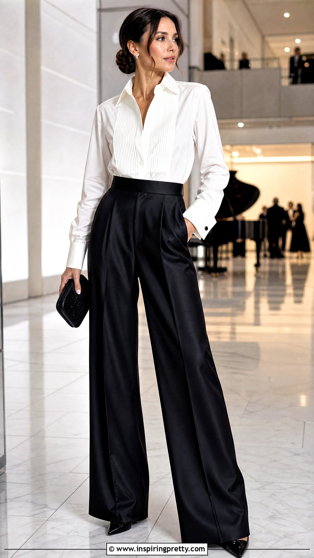 Tuxedo Shirt With Satin Trousers - 50 elegant tops for women
