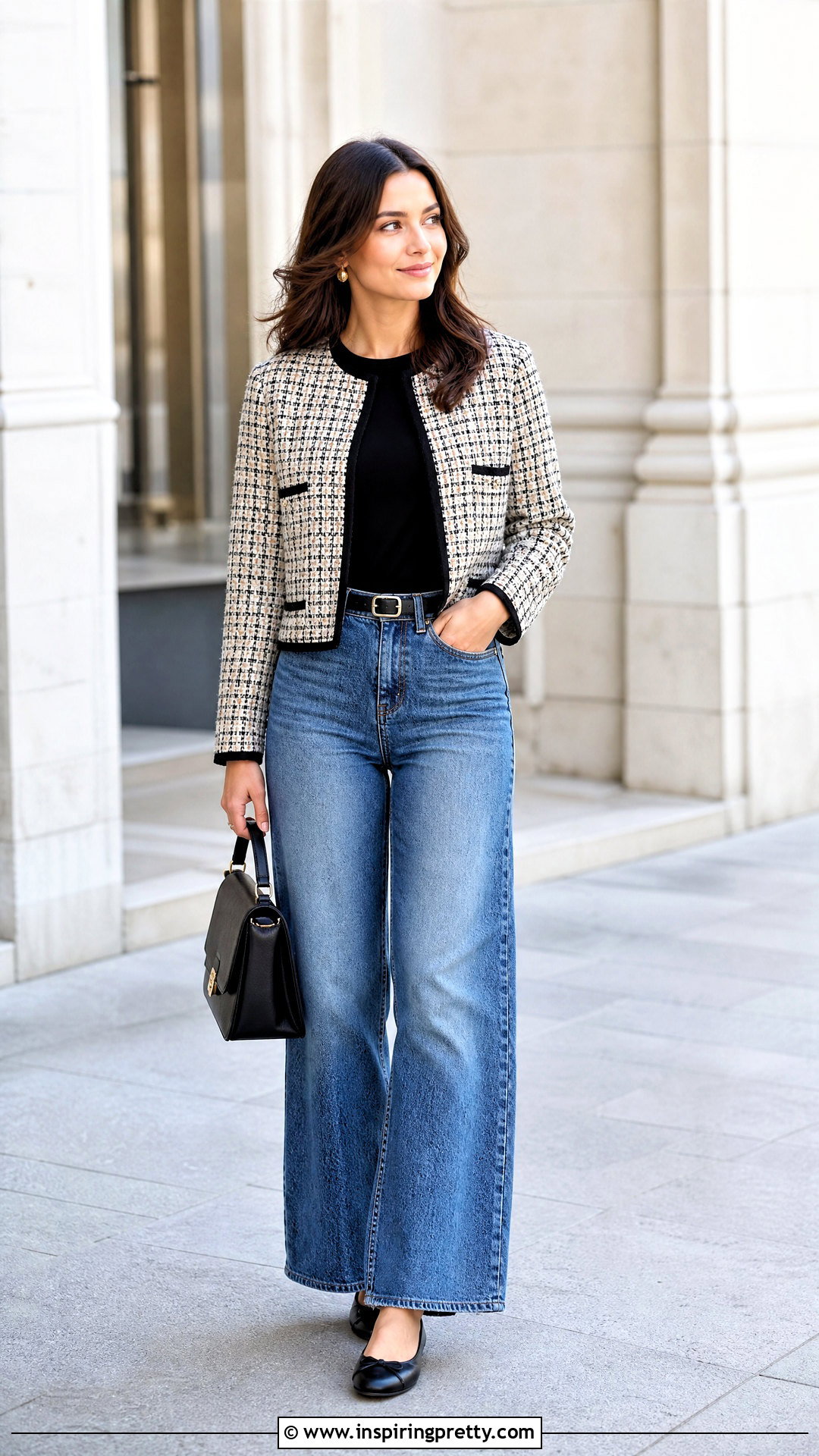 Tweed Jacket With Wide Leg Jeans - 50 tops to wear with wide leg jeans