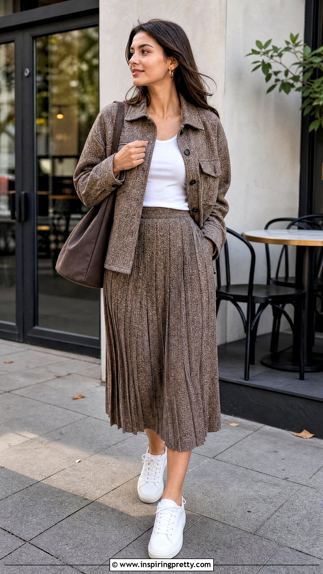 Tweed Overshirt And Pleated Skirt Set - 25 Tweed Skirt And Top Set outfit ideas