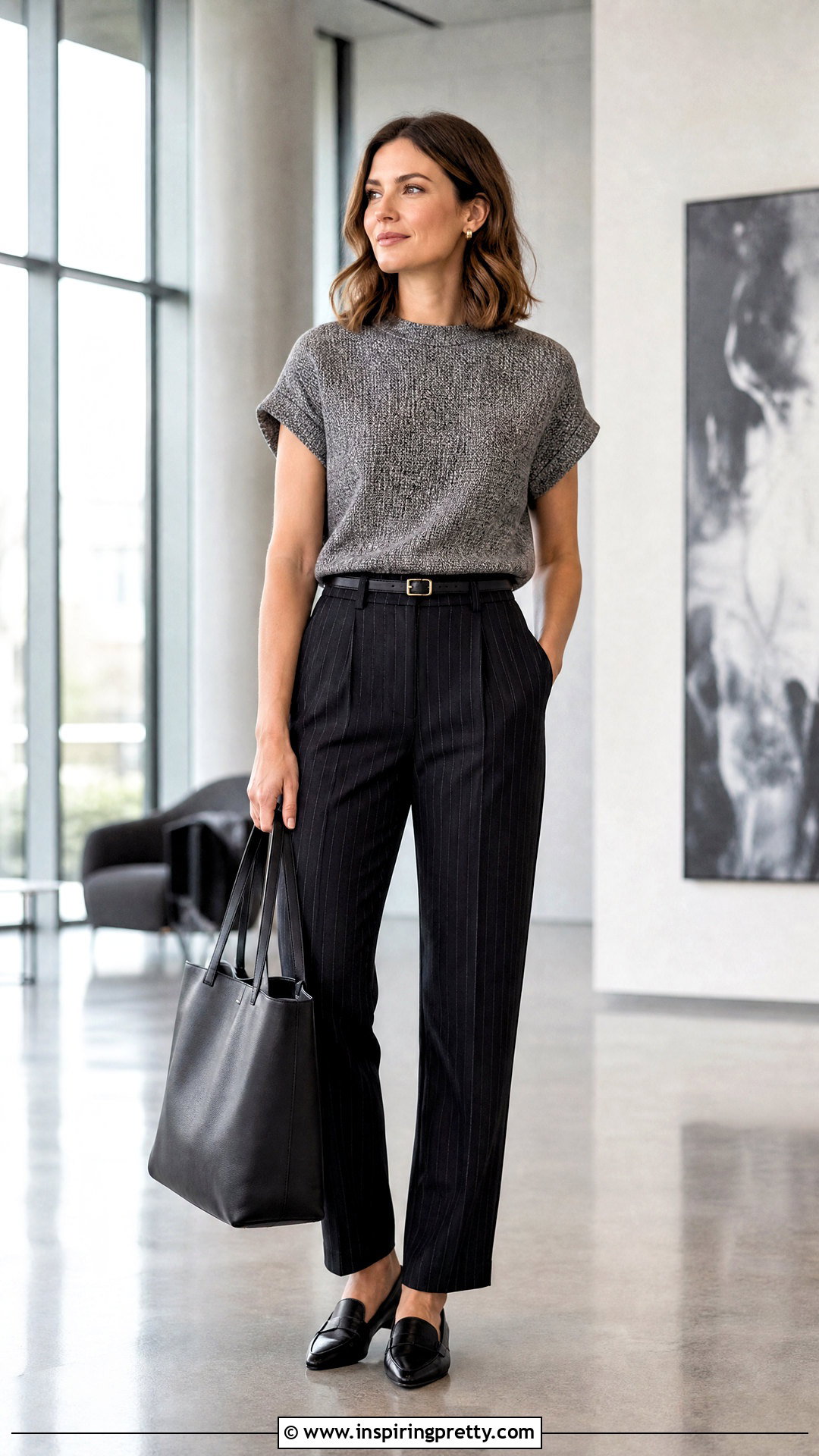 Tweed Top With Pinstripe Trousers - 50 tweed top outfit ideas