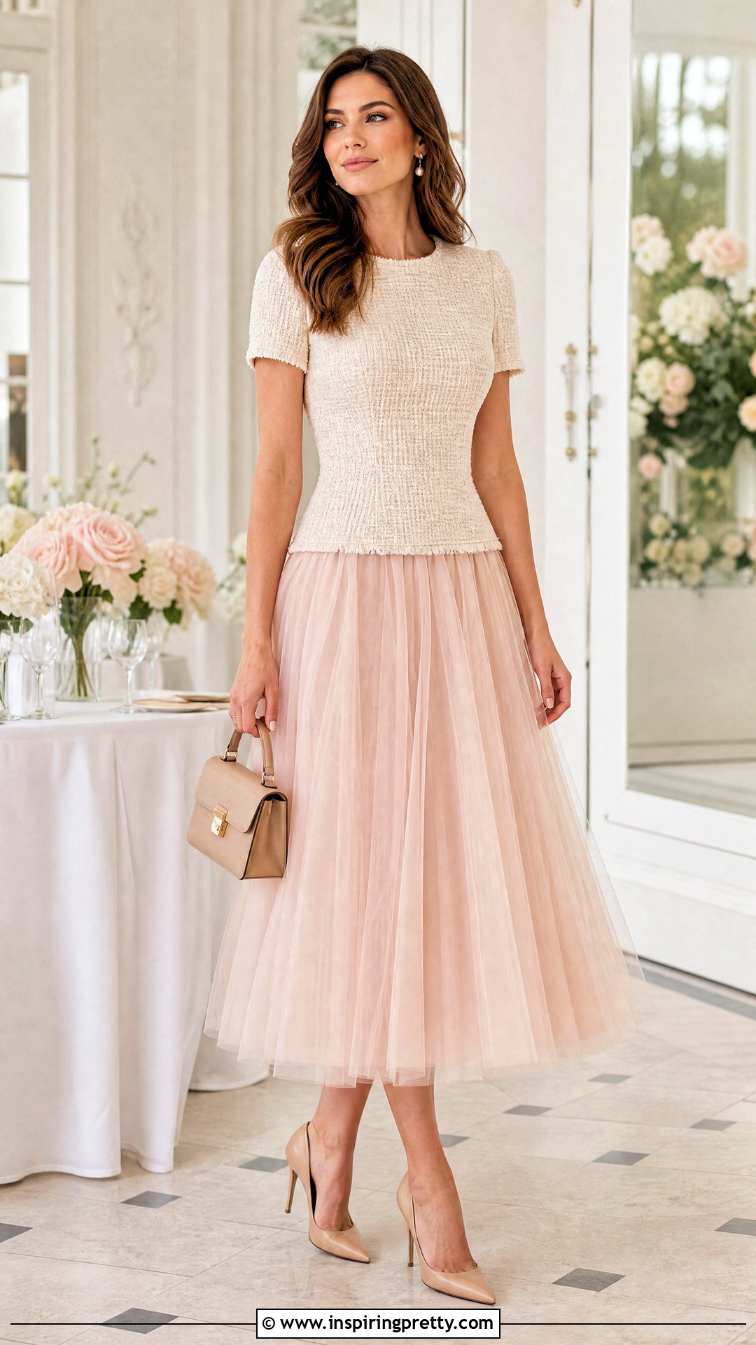 Tweed Top With Tulle Midi Skirt - 50 tweed top outfit ideas