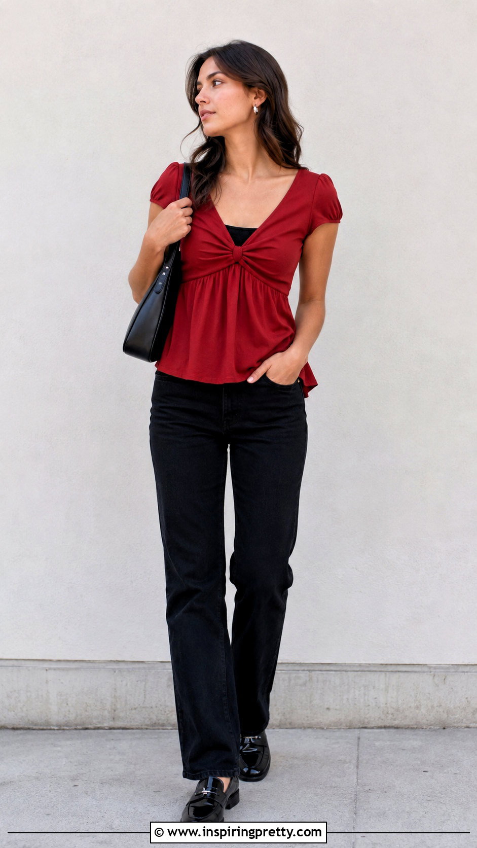 Twist Bust Babydoll Top With Black Jeans - 20 easy twist bust babydoll top outfit ideas