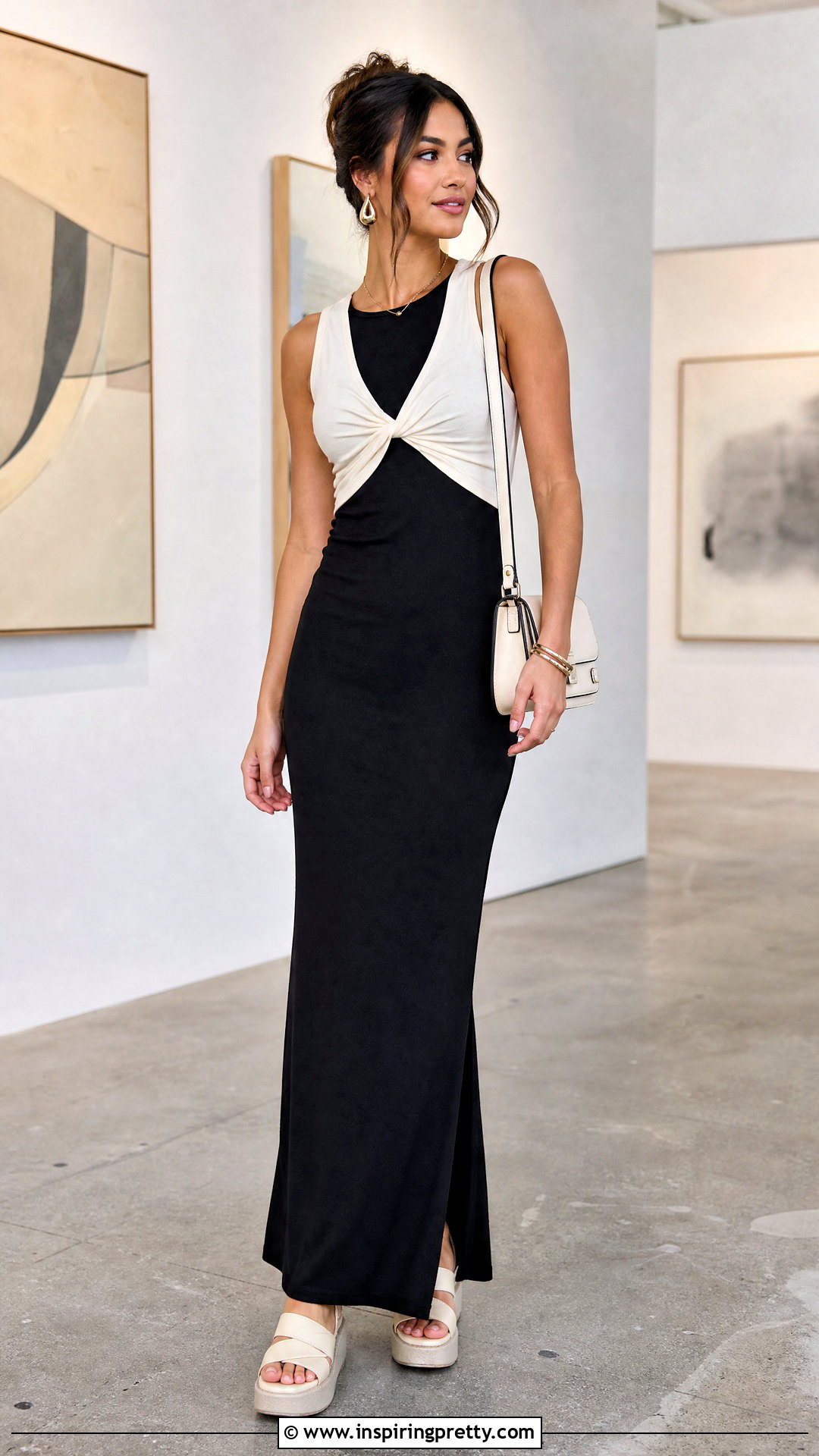Twist Crop Top Over A Fitted Maxi Dress - 25 Twist Crop Top Outfit ideas