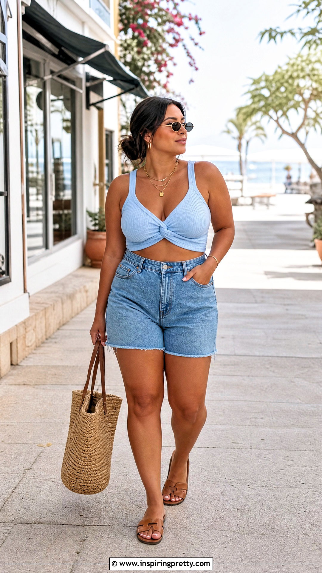 Twist Crop Top With Denim Shorts - 25 Twist Crop Top Outfit ideas