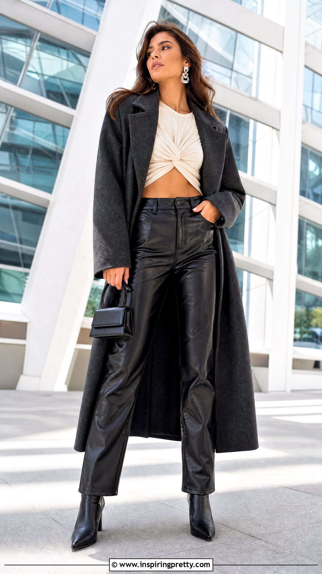 Twist Crop Top With Faux Leather Pants - 25 Twist Crop Top Outfit ideas