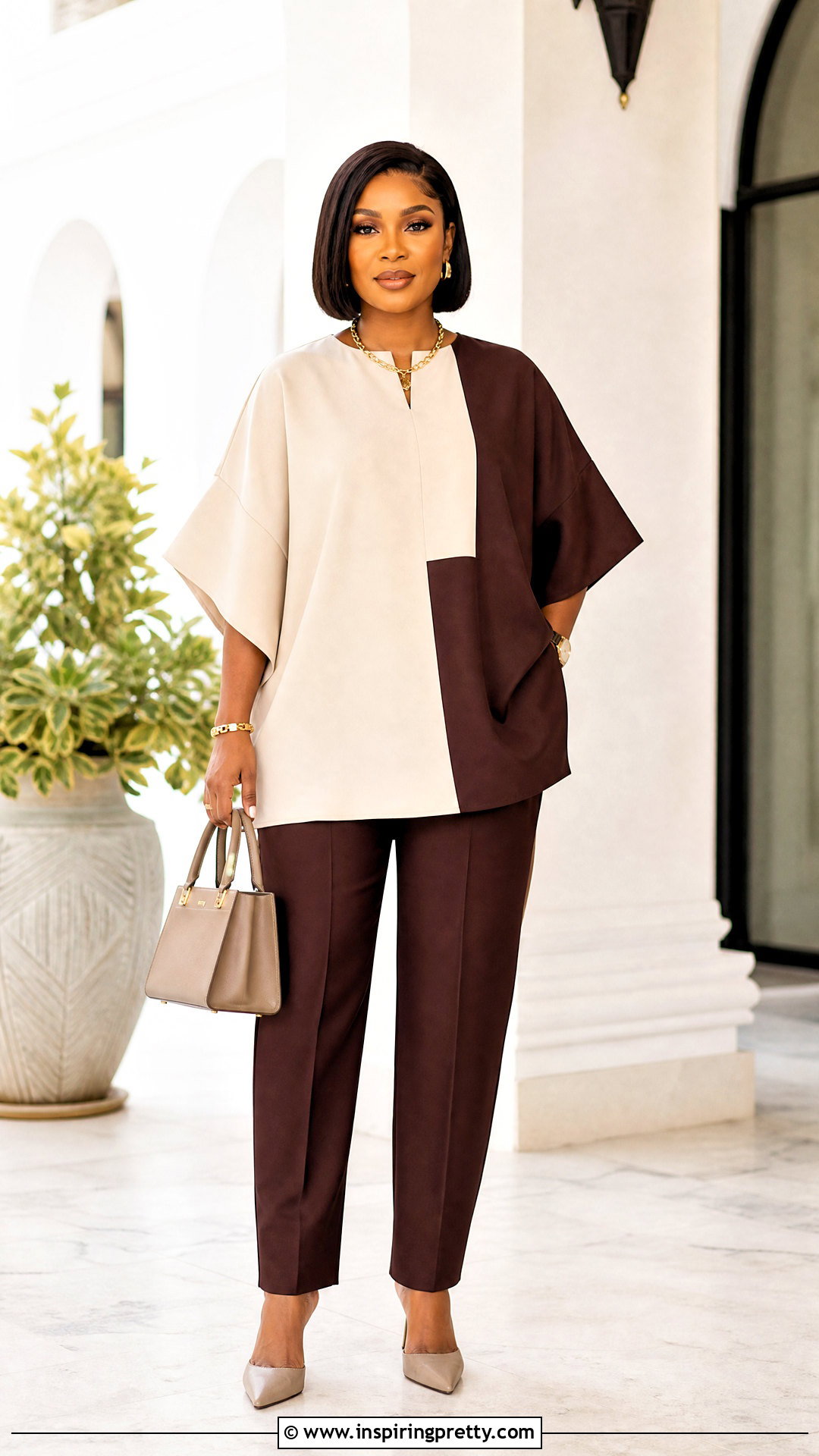 Two Tone Bubu Top With Coordinated Pants - 50 bubu top style ideas
