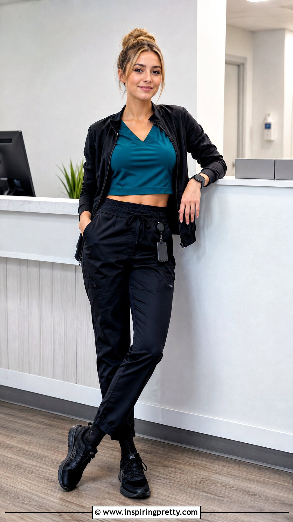 Two Tone Crop Top Scrubs With Black Pants - 25 crop top scrubs