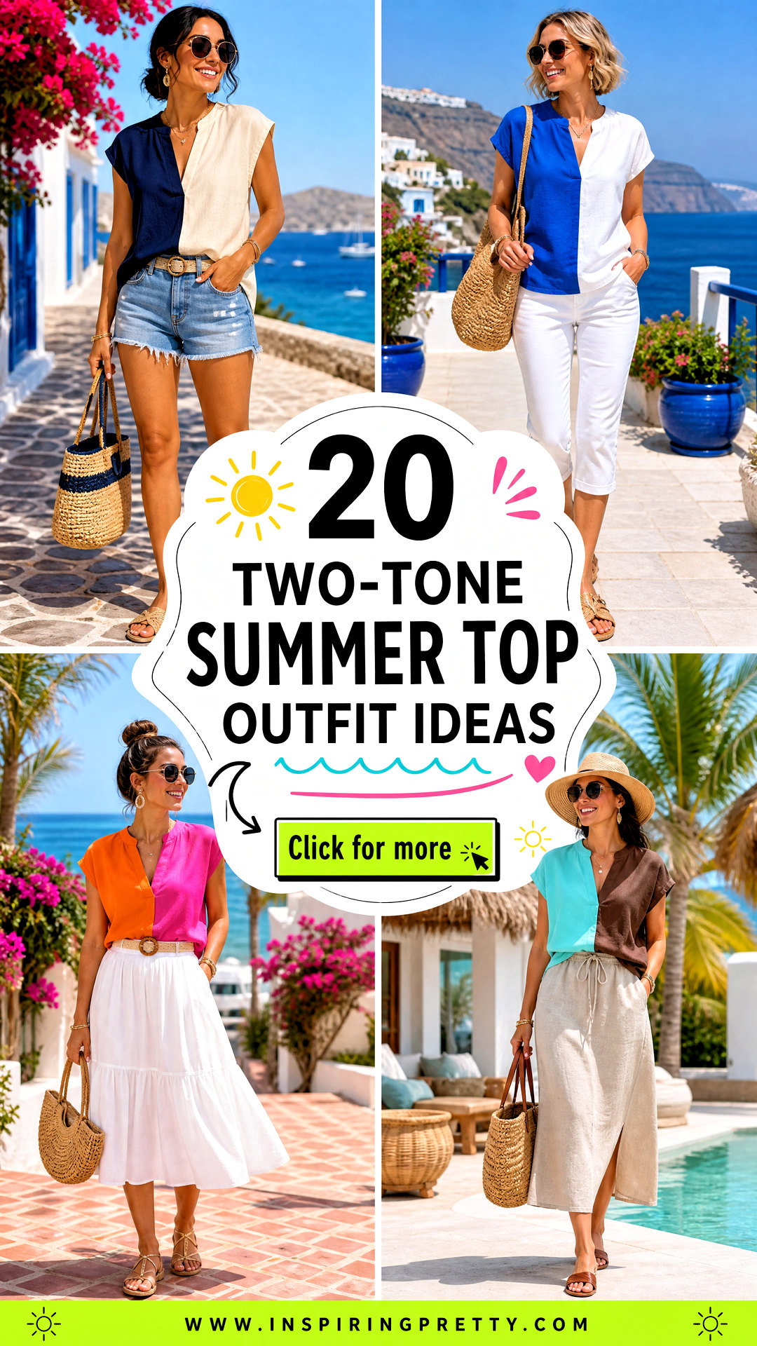 20 Two-Tone Summer Top Outfit Ideas for Bright Vacation Looks - 20 Two-Tone Summer Top Outfit Ideas for Bright Vacation Looks
