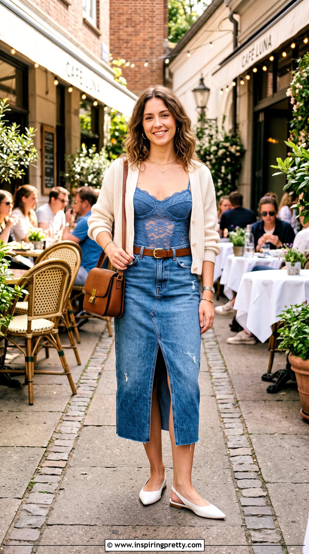 UNIF Melody Top With Denim Midi Skirt - 20 unif melody top outfit ideas