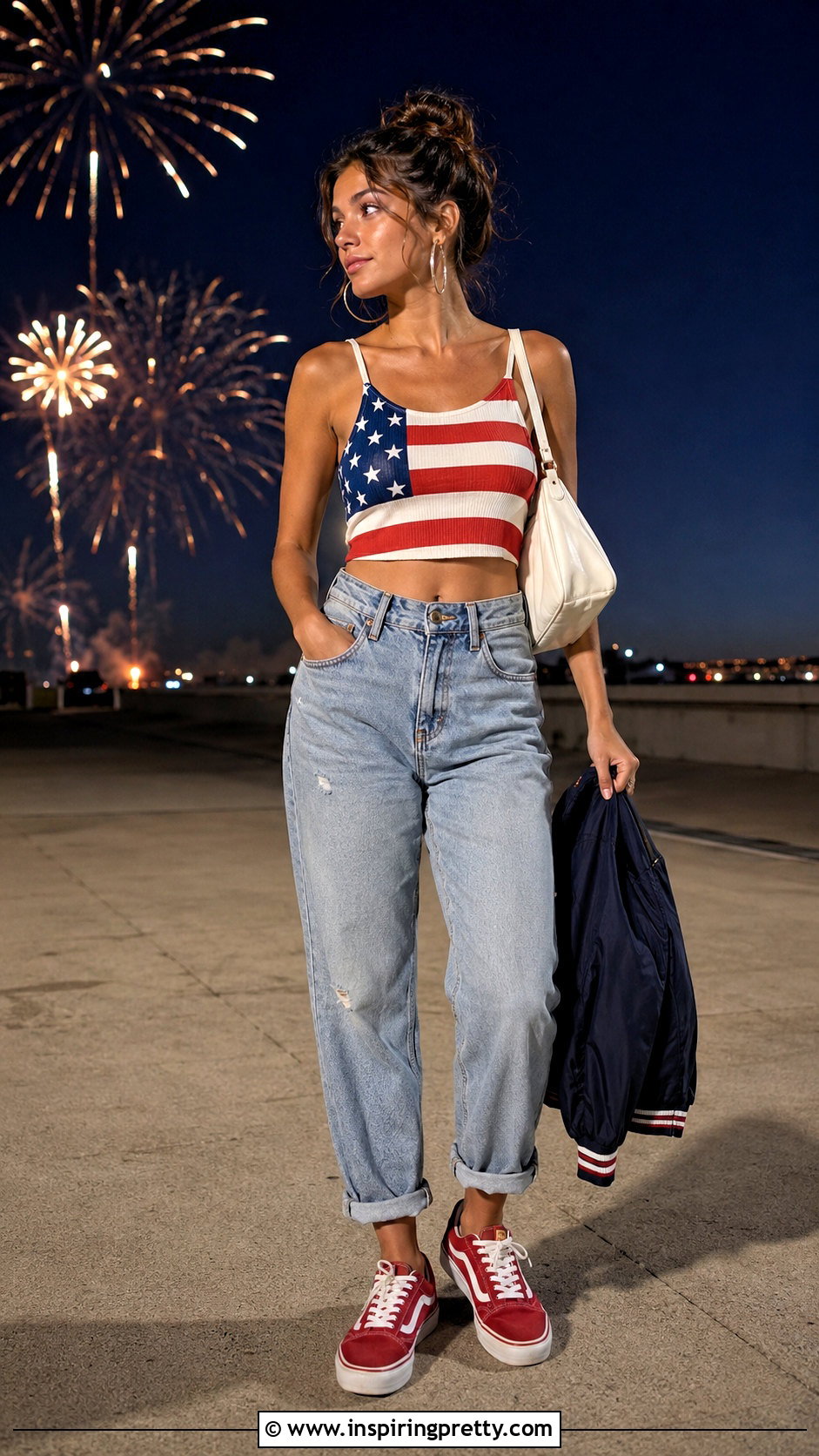 USA Flag Crop Top With Boyfriend Jeans - 20 usa flag crop top outfit ideas