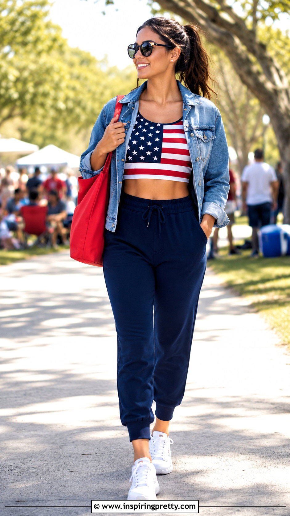USA Flag Crop Top With Jogger Pants - 20 usa flag crop top outfit ideas
