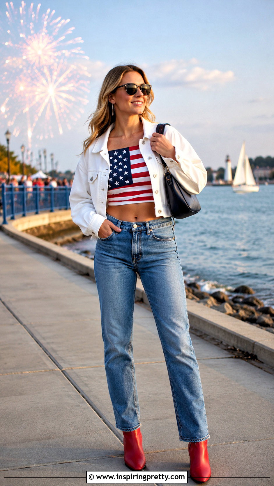 USA Flag Crop Top With Straight Leg Jeans - 20 usa flag crop top outfit ideas