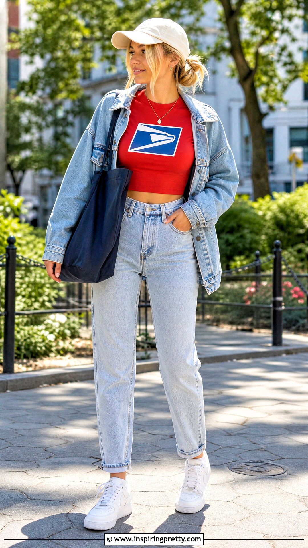 USPS Red Crop Top With Light Wash Denim - 20 Usps Crop Tops