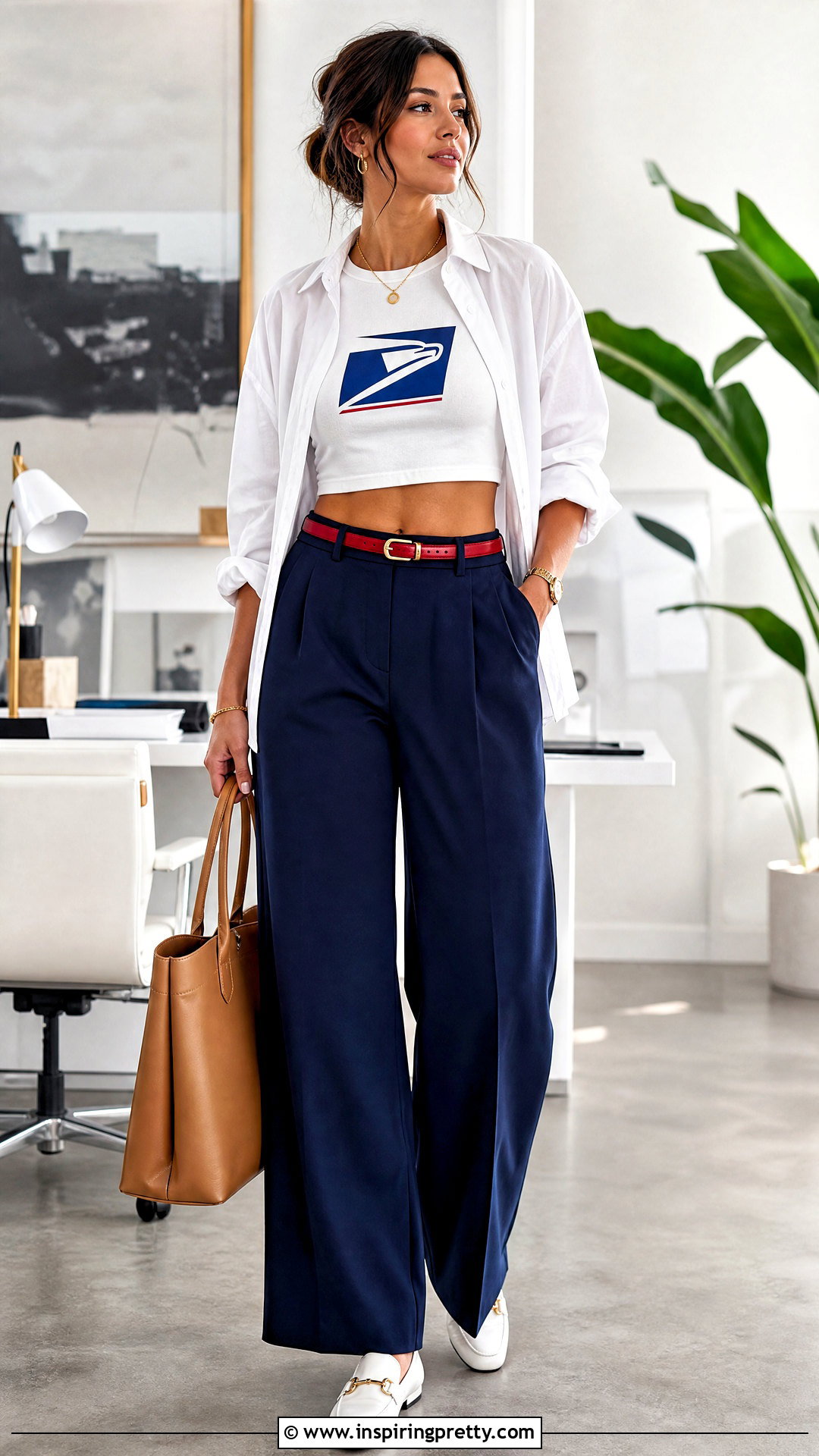 USPS White Crop Top With Navy Trousers - 20 Usps Crop Tops