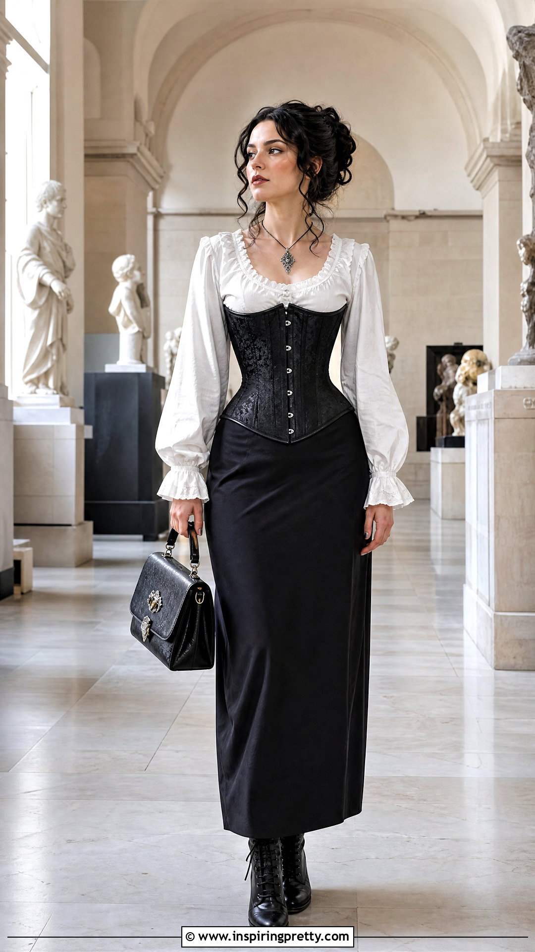 Underbust Vampire Corset Top With White Blouse - 25 Vampire Corset Top outfit ideas
