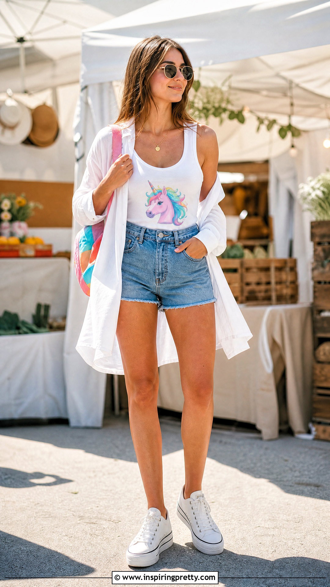 Unicorn Tank Top With Denim Shorts - 25 unicorn tank top outfit ideas