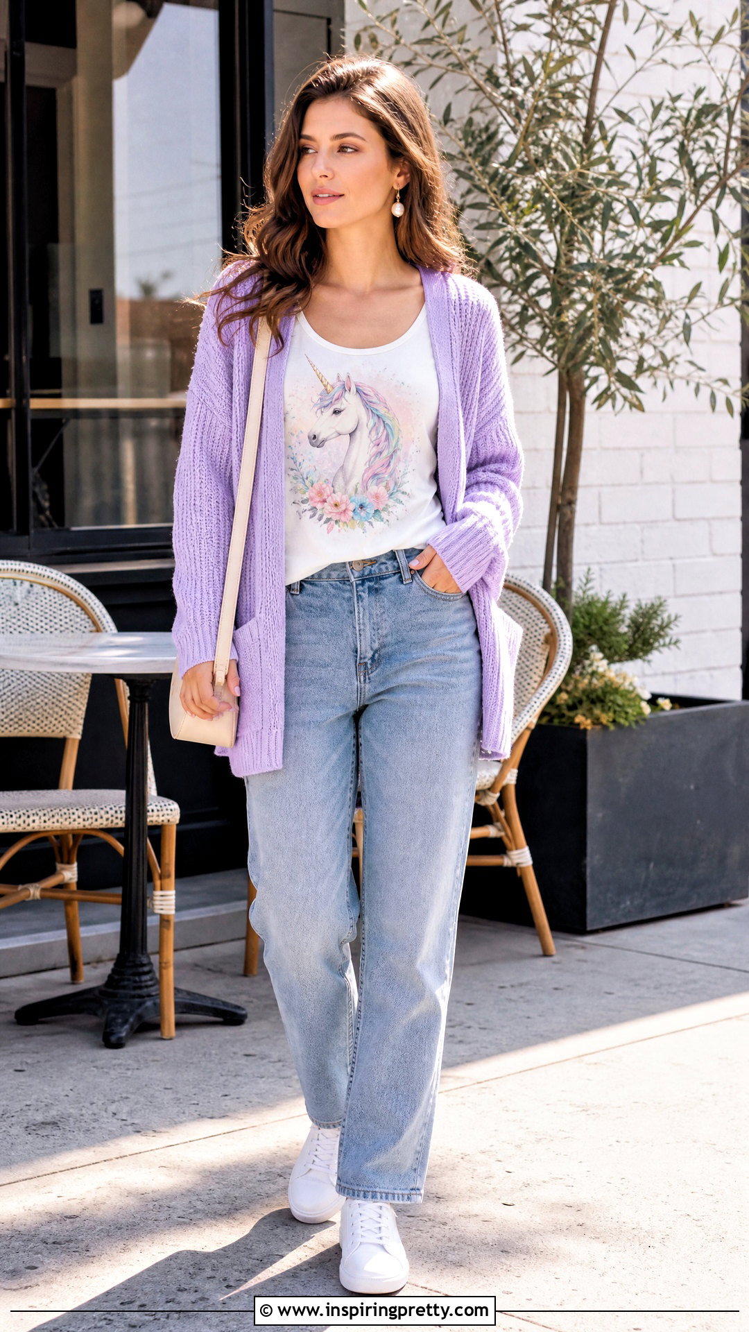 Unicorn Tank Top With Lavender Cardigan And Jeans - 25 unicorn tank top outfit ideas