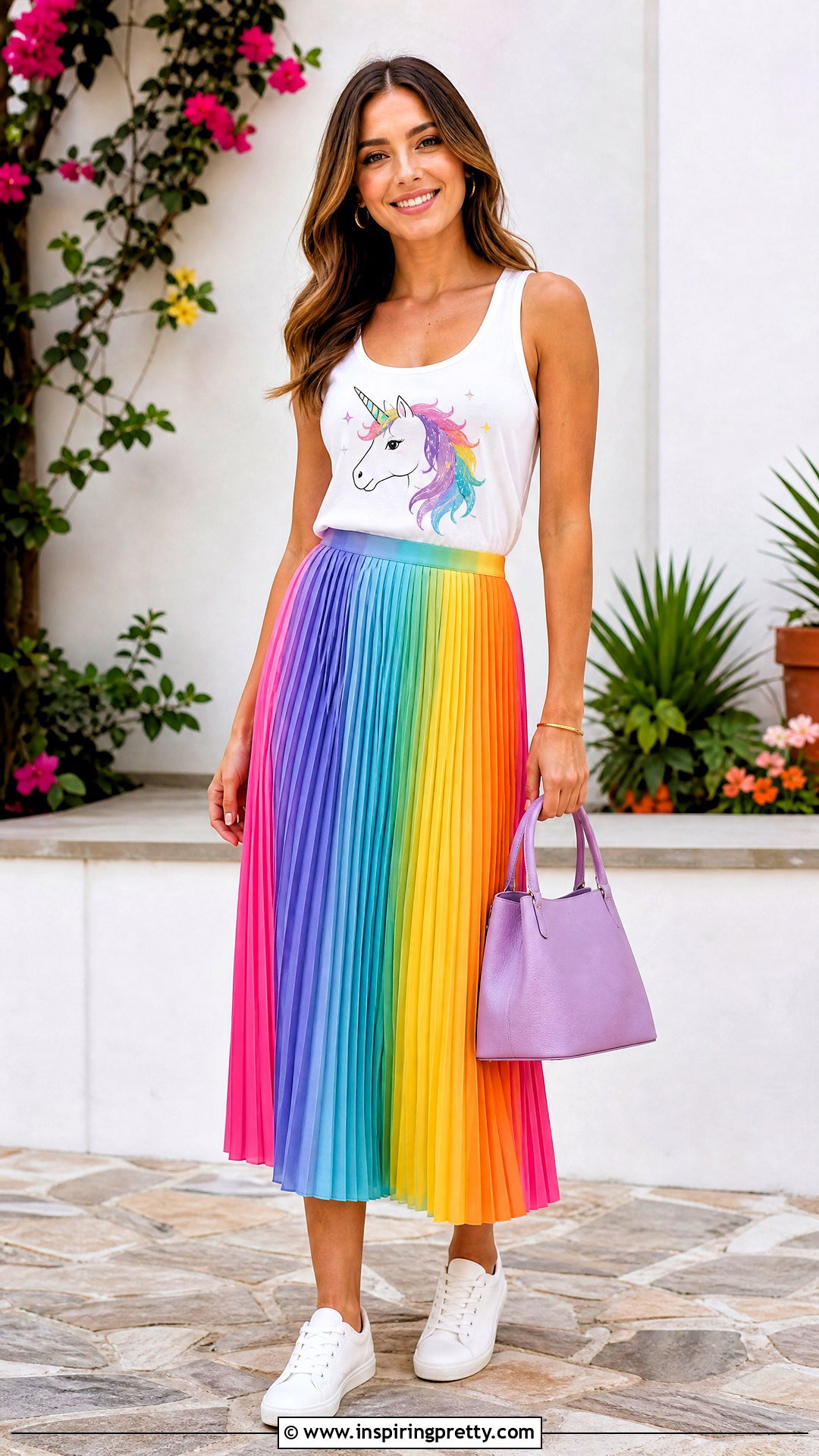 Unicorn Tank Top With Rainbow Striped Skirt - 25 unicorn tank top outfit ideas