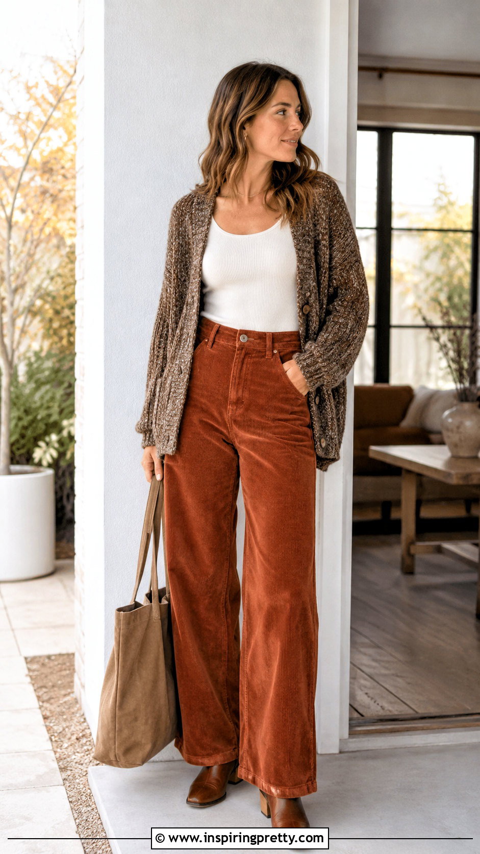 Universal Thread Tank Top With Chunky Cardigan And Corduroy Pants - 20 universal thread tank top outfit ideas
