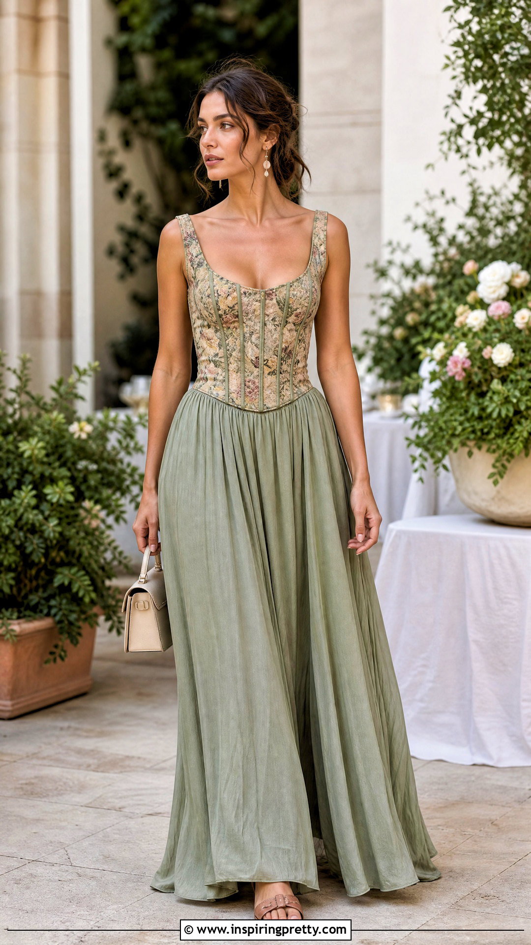 Upcycled Curtain Corset Top With Flowing Maxi Skirt - 20 upcycled corset top outfit ideas