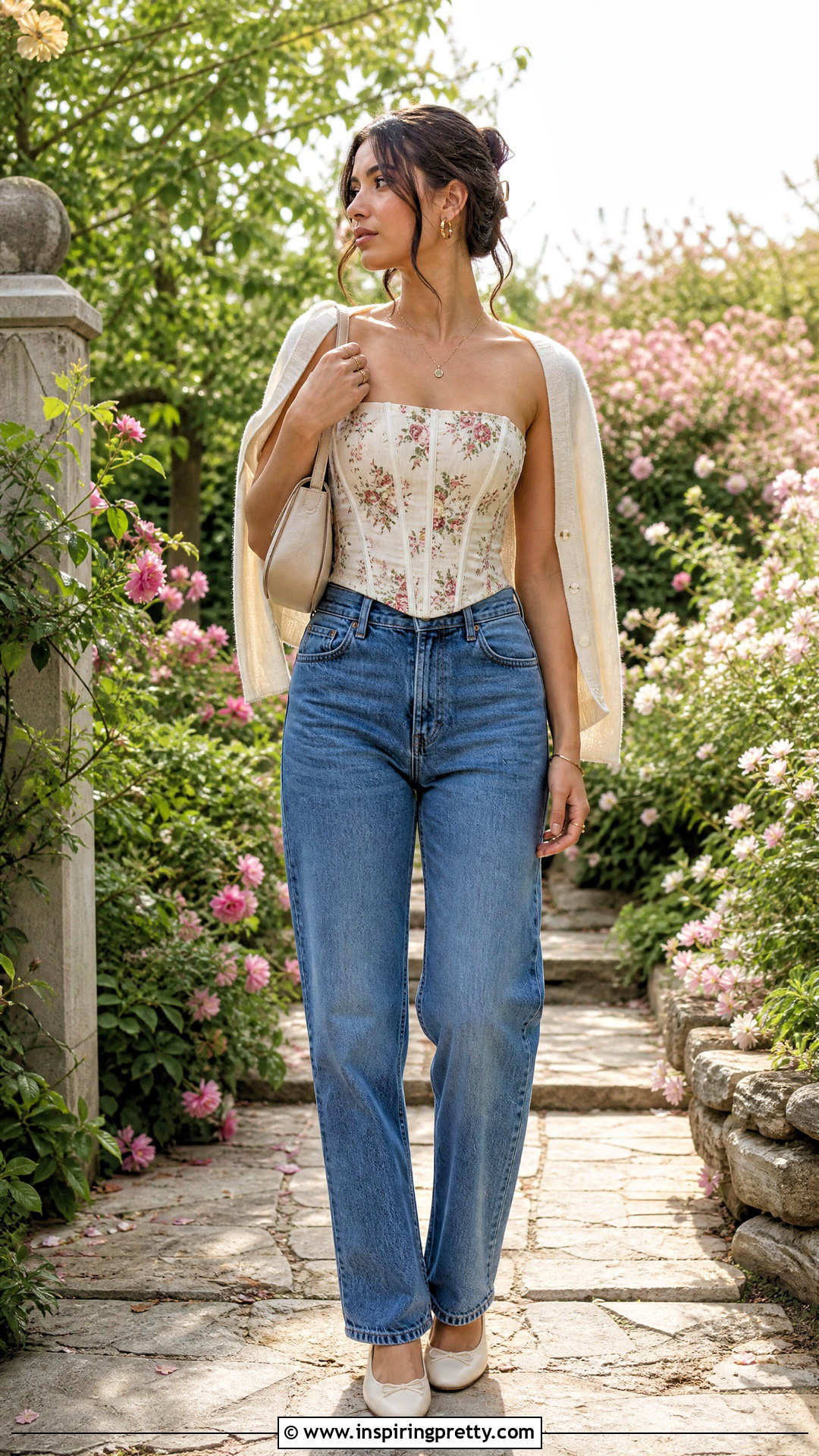 Upcycled Floral Fabric Corset Top With Straight Leg Jeans - 20 upcycled corset top outfit ideas