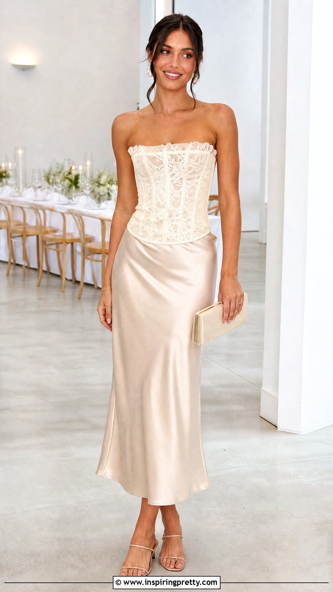 Upcycled Lace Corset Top With Satin Midi Skirt - 20 upcycled corset top outfit ideas