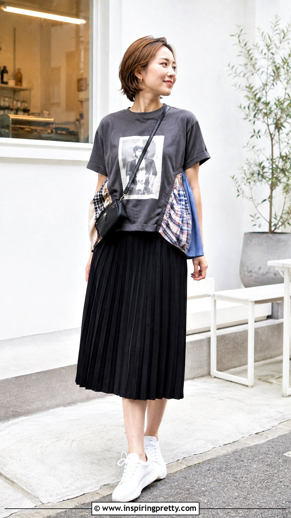 Upcycled T Shirt Top With Pleated Skirt - 50 handmade tops outfit ideas