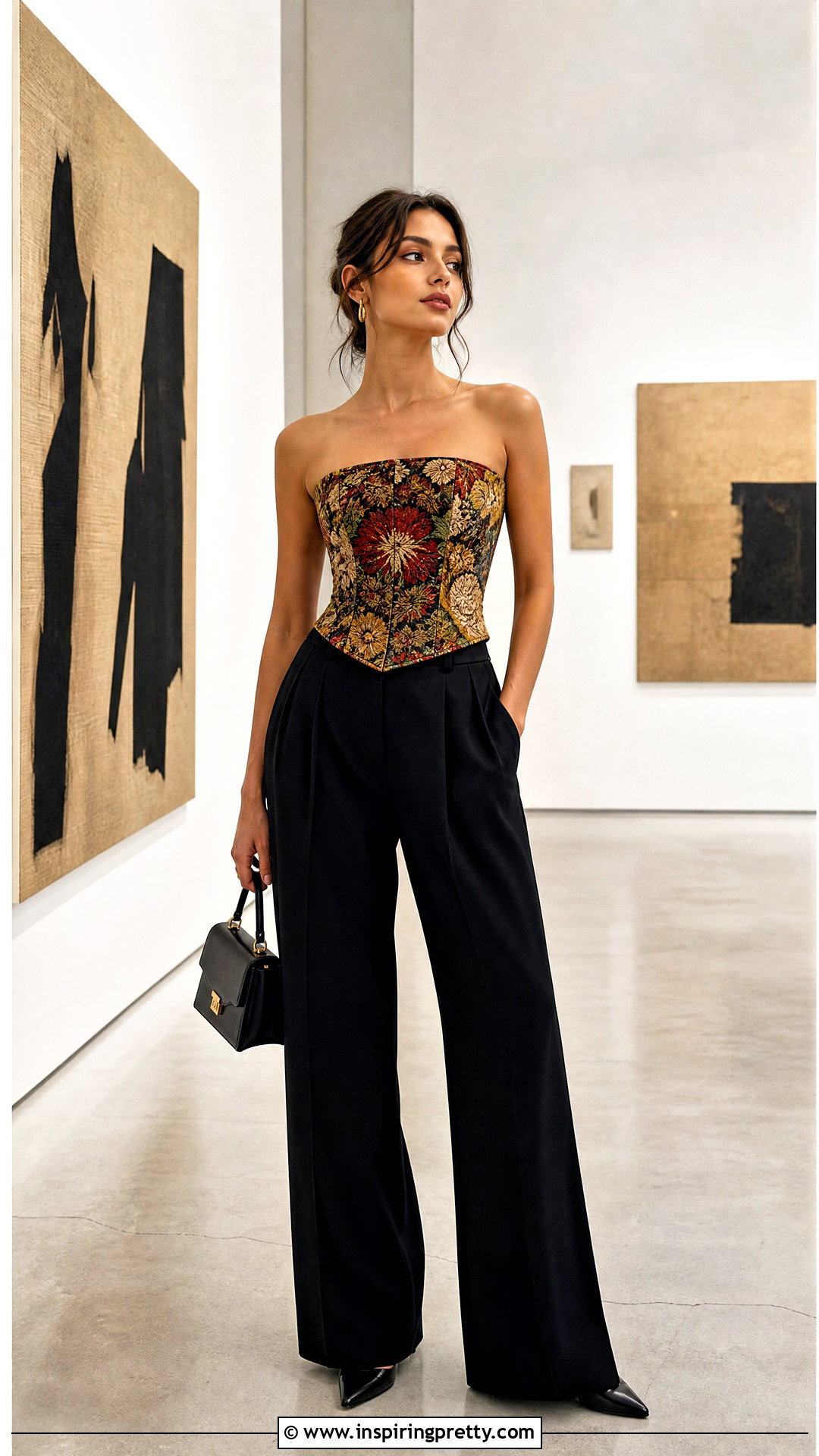 Upcycled Tapestry Corset Top With Black Trousers - 20 upcycled corset top outfit ideas