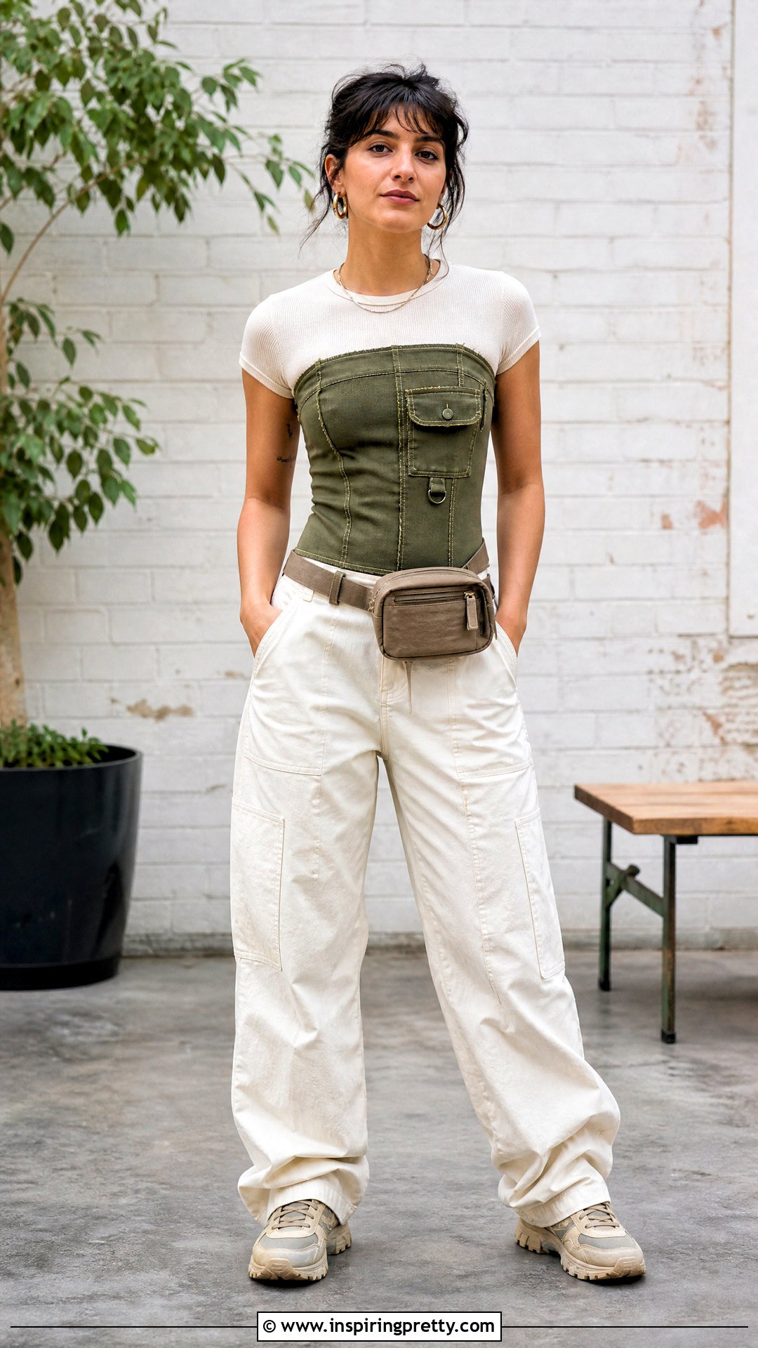 Upcycled Workwear Corset Top With Utility Pants - 20 upcycled corset top outfit ideas