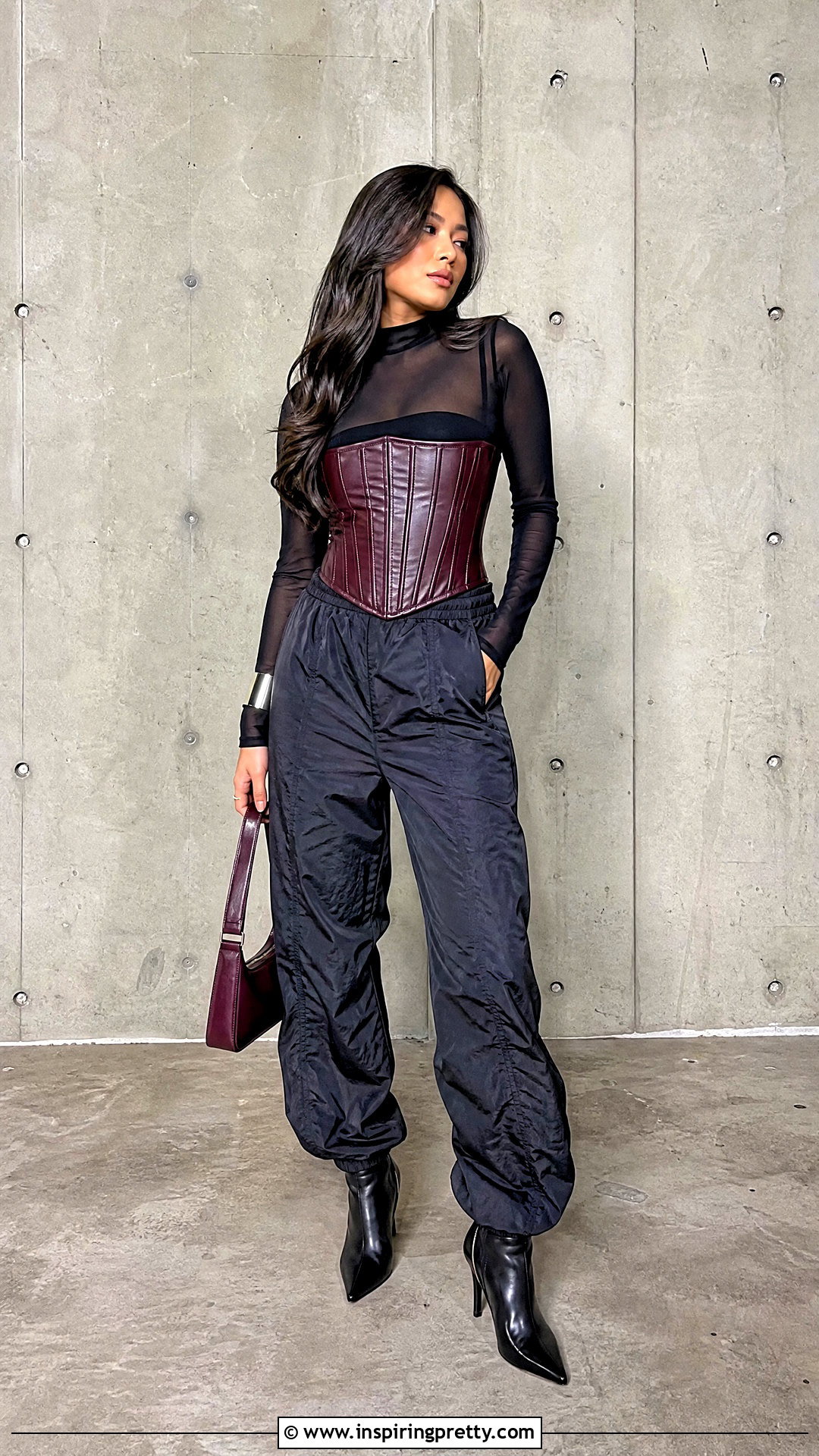 Urban Outfitters Faux Leather Corset Party Top With Parachute Pants - 20 urban outfitters party tops outfit ideas