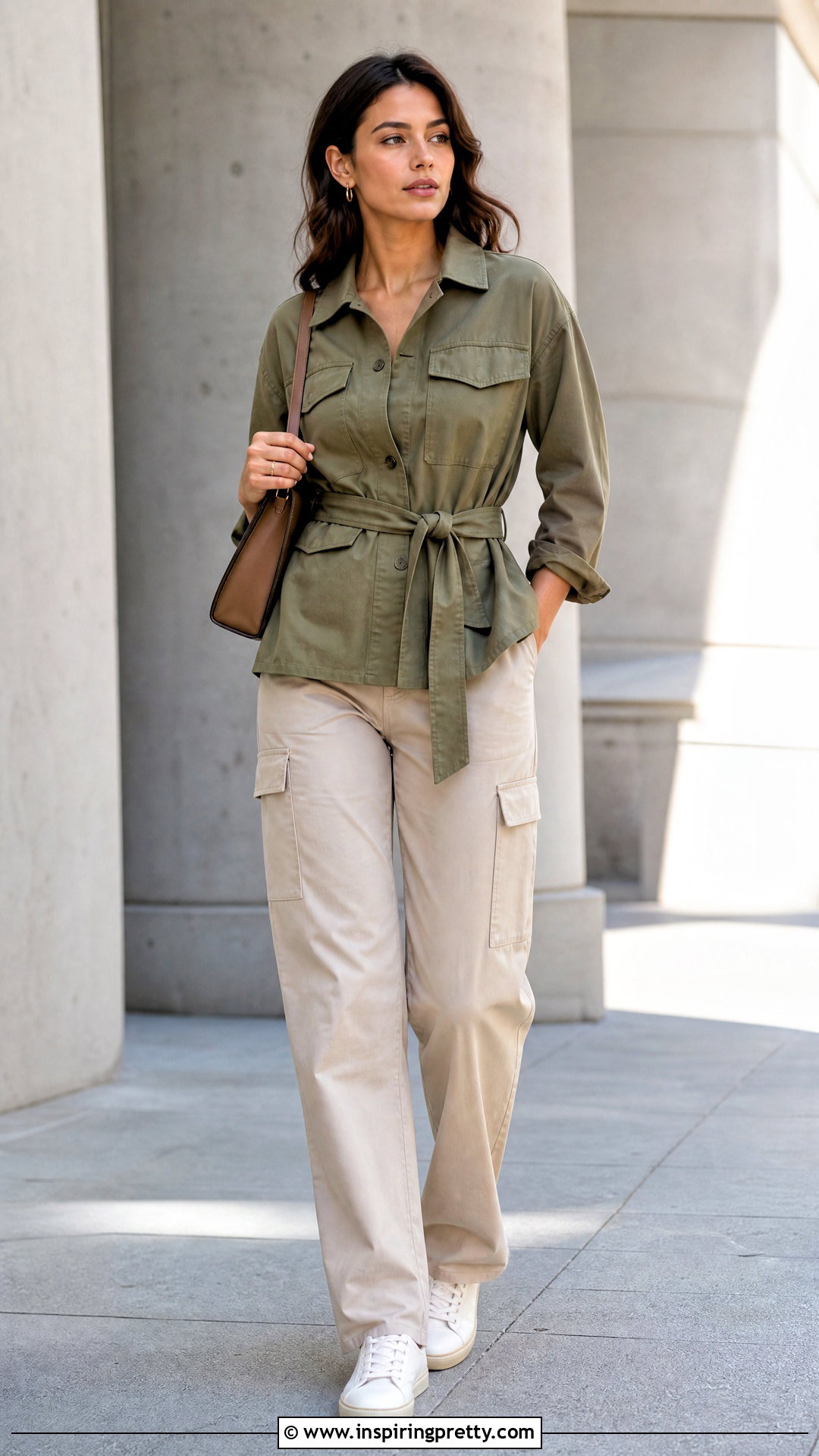 Utility Belted Shirt With Cargo Pants - 50 belt top outfit ideas
