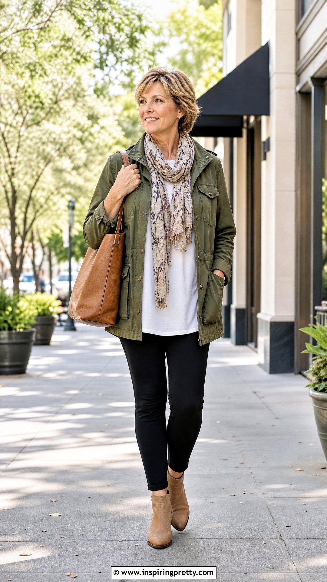 Utility Jacket And Tunic Tee With Leggings - 20 tops to wear with leggings over 50 outfit ideas