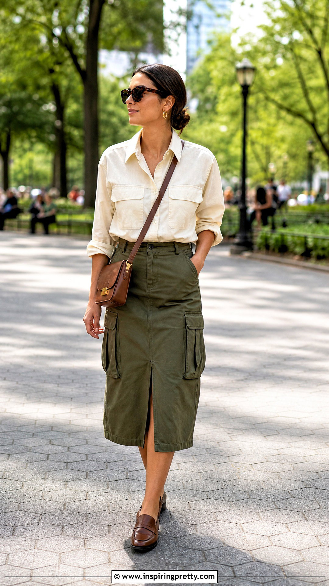Utility Shirt And Cargo Midi Skirt Outfit - 50 skirt top outfit ideas