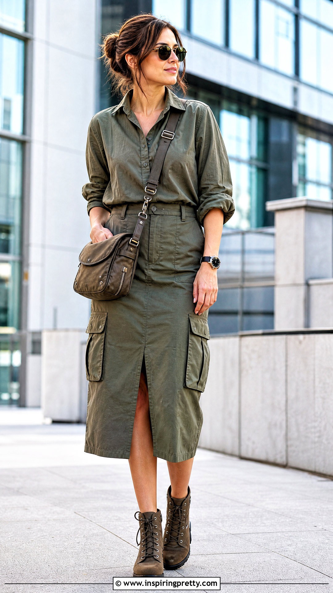 Utility Shirt And Cargo Midi Skirt Set - 50 matching skirt and top set outfit ideas