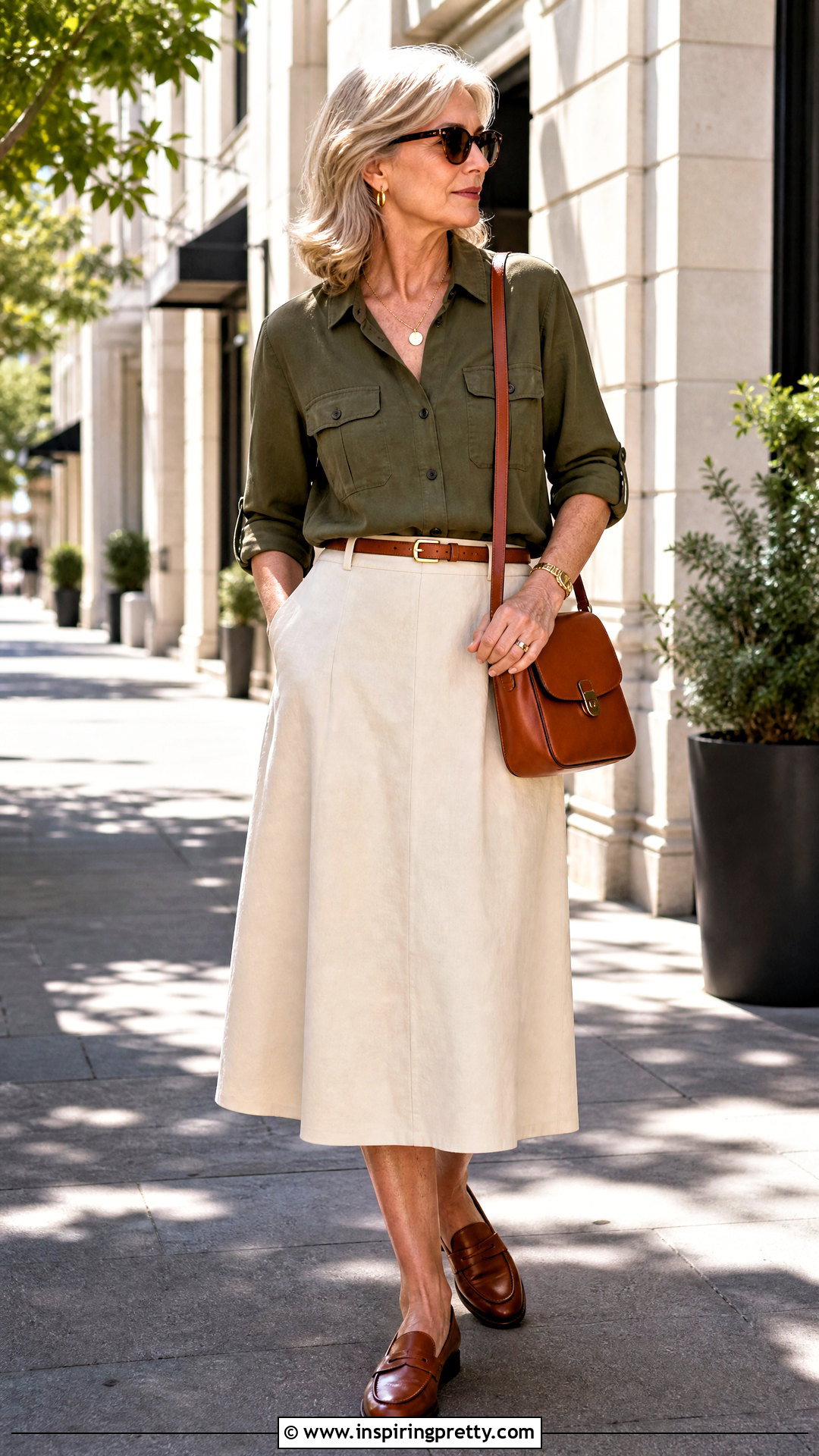 Utility Shirt With A Line Skirt - 50 spring tops outfit ideas