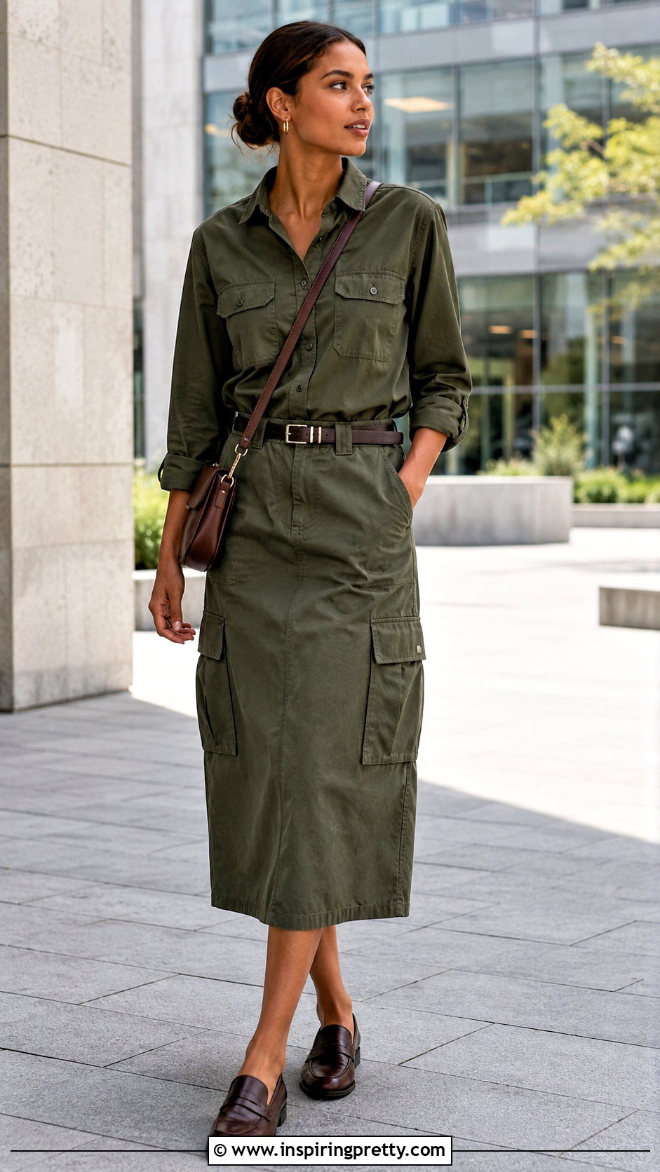 Utility Shirt With Cargo Midi Skirt - 50 ladies tops fashion