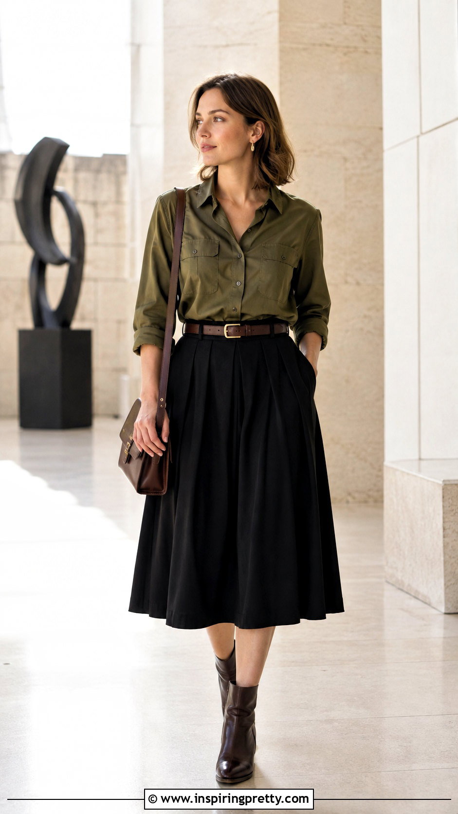 Utility Shirt With Midi Skirt - 50 simple tops for women